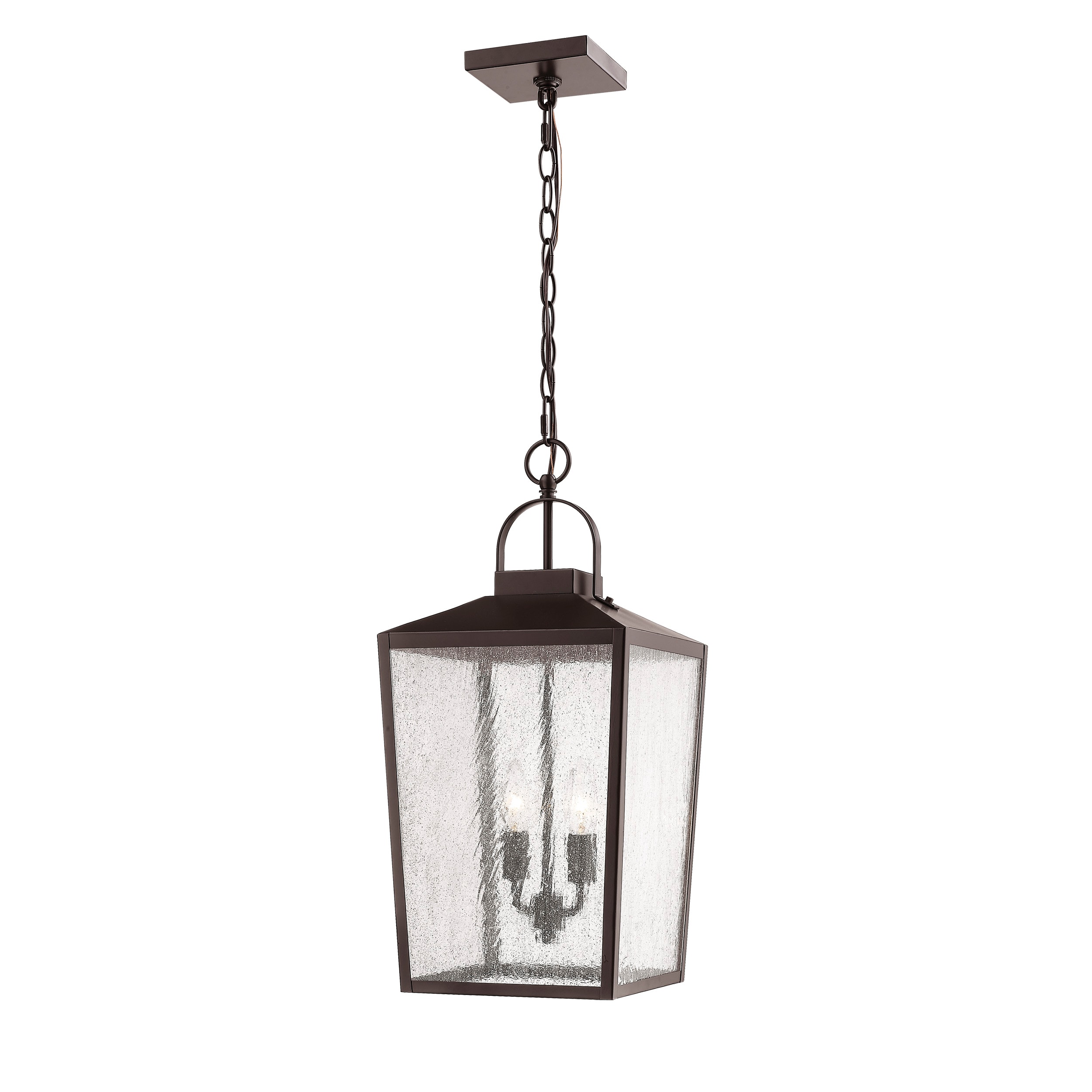 Millennium Lighting 2655-PBZ Devens 2 -Light Powder Coat Bronze Transitional Seeded glass Square Medium Outdoor Hanging Pendant light