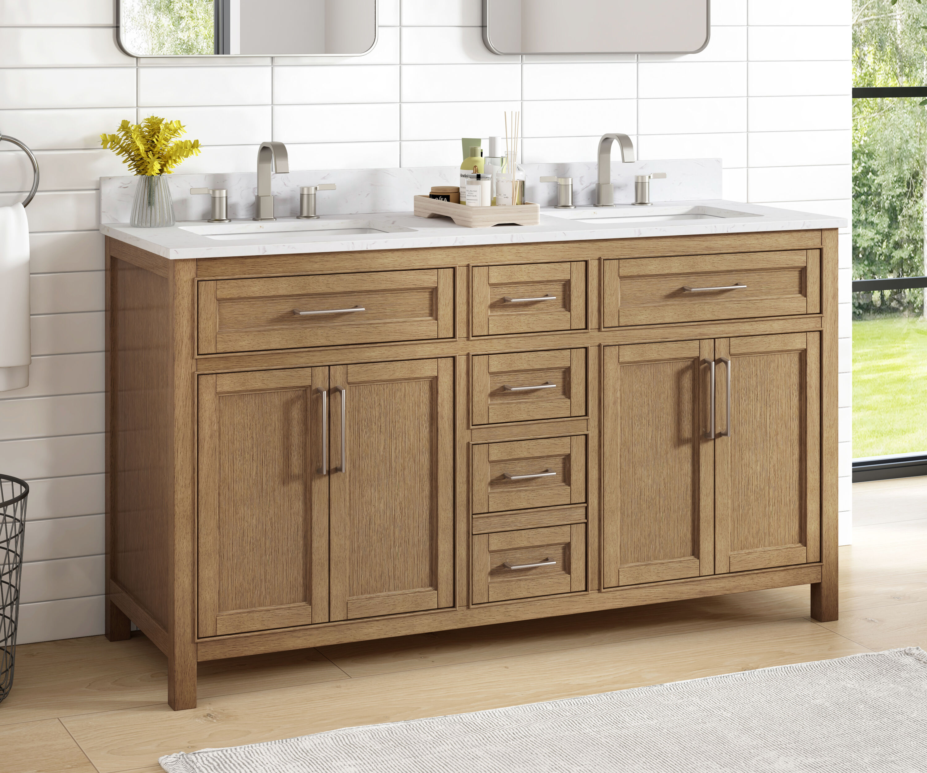 allen + roth Connery 60-in Warm Oak Undermount Single Sink Bathroom ...