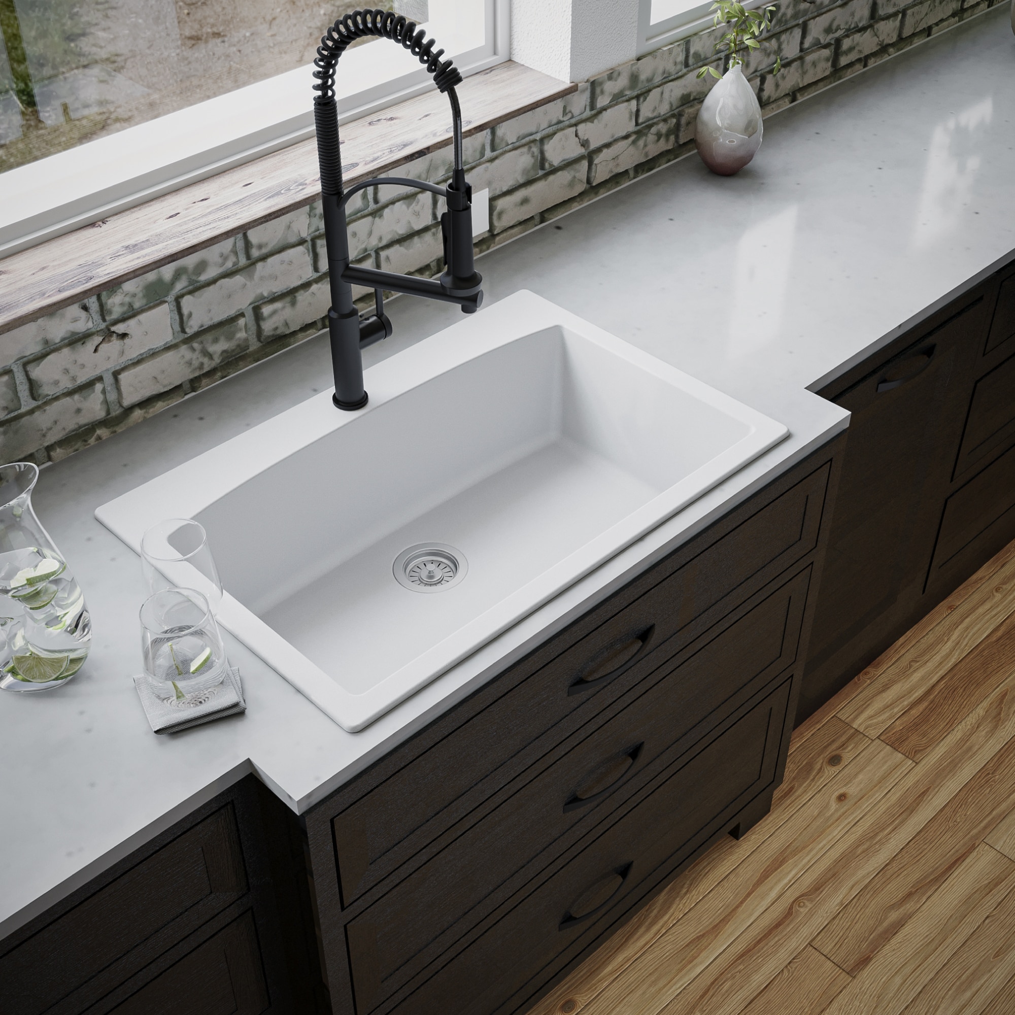Karran QT-712-WH Drop-in 33.0-in x 22.0-in Quartz Single bowl 1-Hole Kitchen Sink