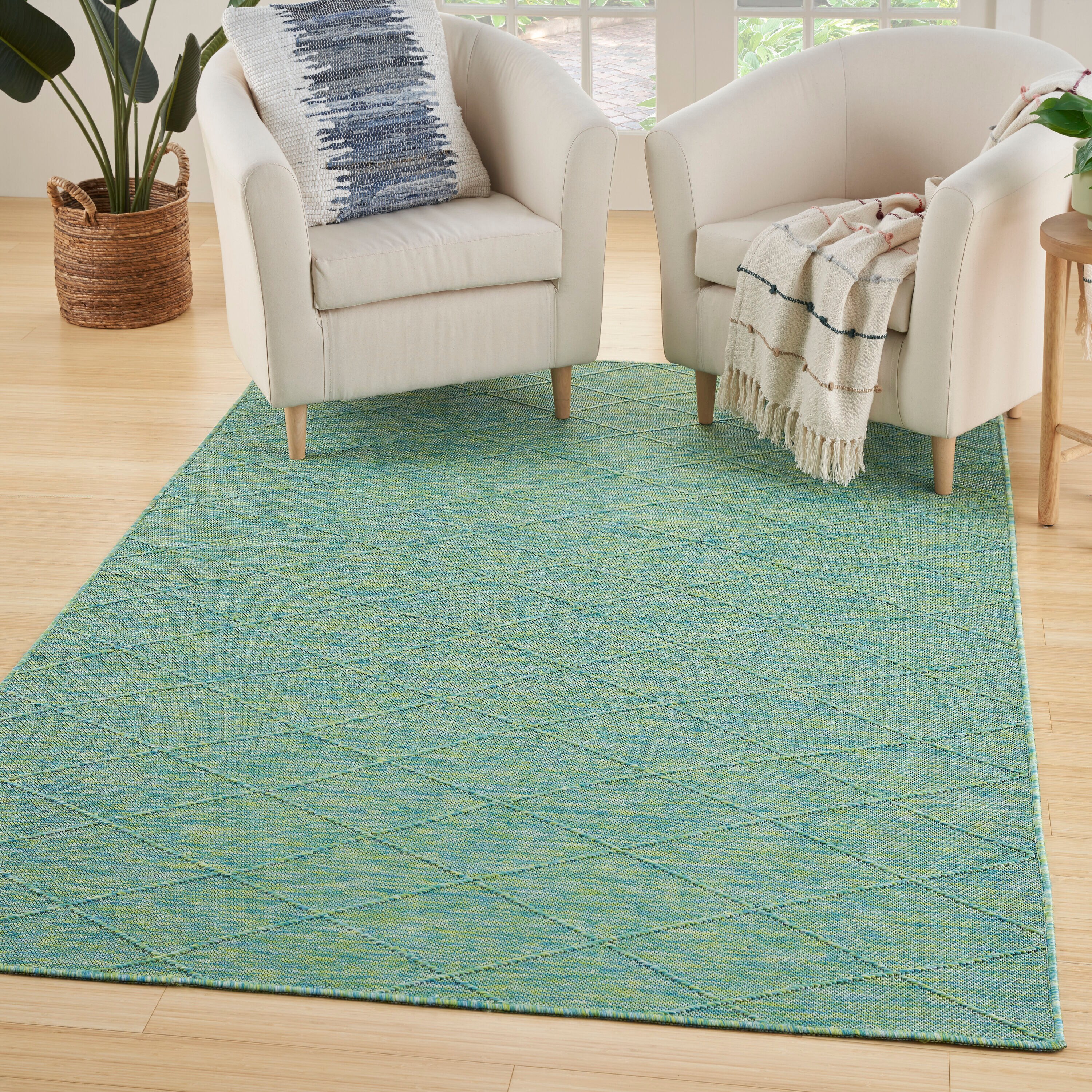 Nourison Home 099446939654 5 x 7 (ft) Loomed Polypropylene Blue Green Rectangular Indoor/Outdoor Geometric Machine washable Area rug