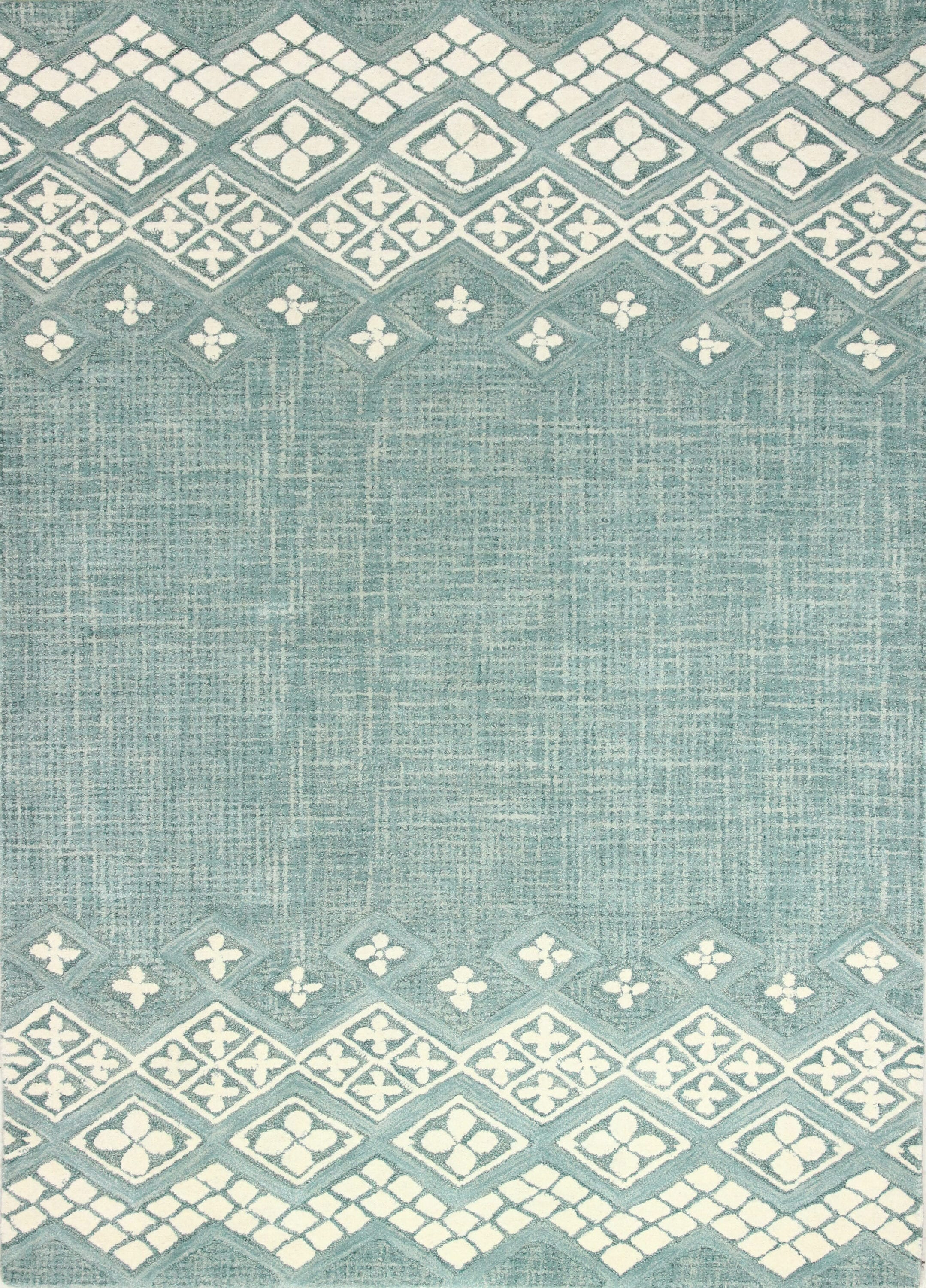Bashian 649652299747 4 x 6 (ft) Tufted Wool Teal Rectangular Indoor Geometric Moroccan Area rug