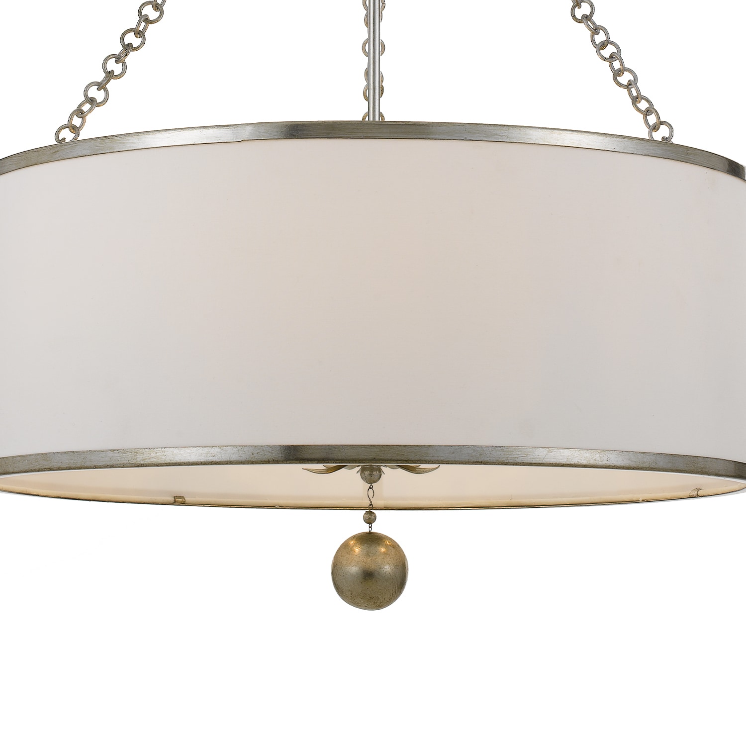 Elegant Antique Silver 6-Light Chandelier with White Silk Drum Shade