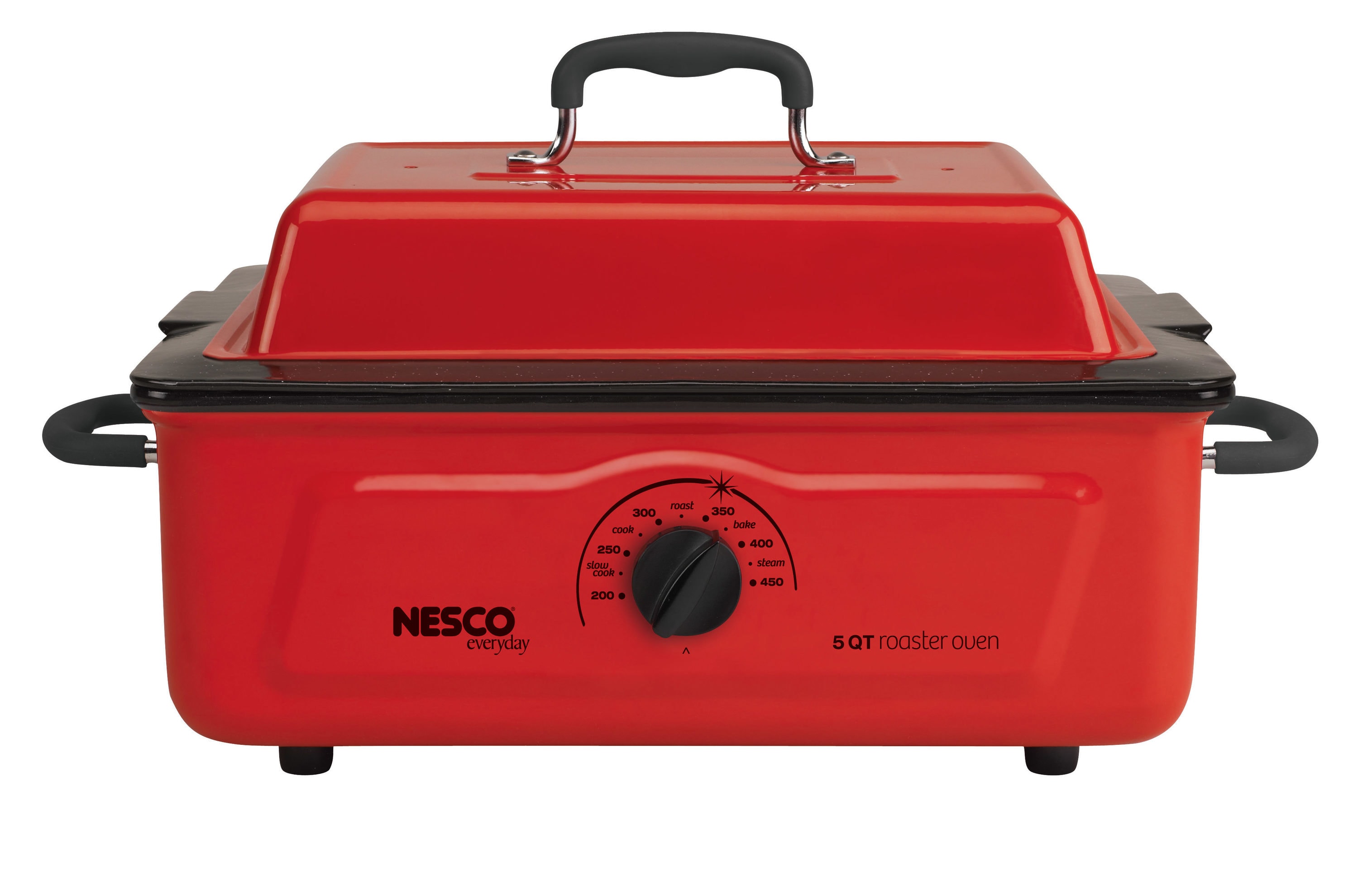 Nesco 5-Quart Red Rectangle Porcelain Roaster Oven with Metal Lid