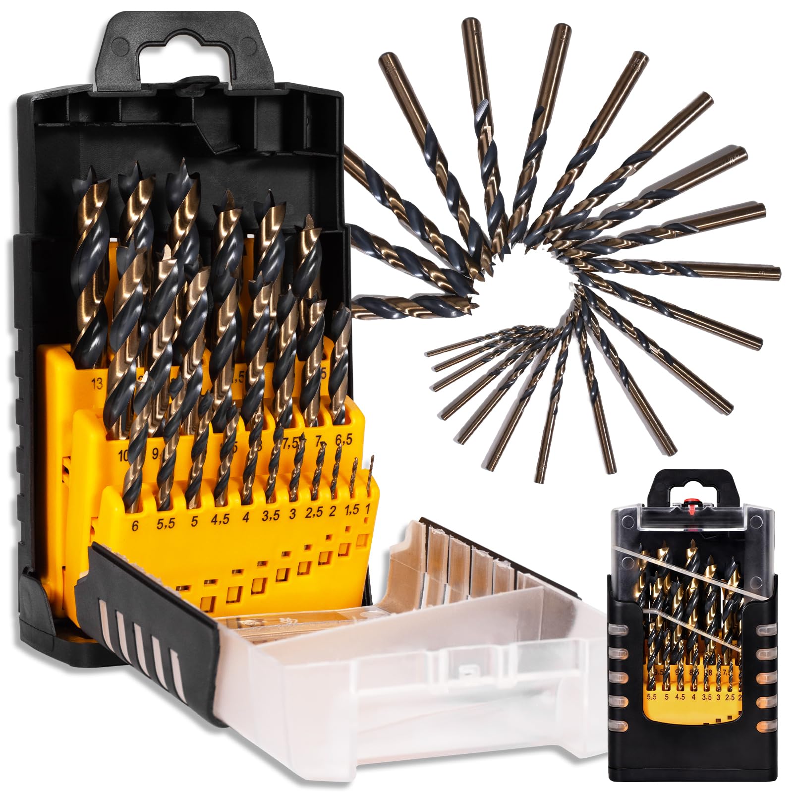 Mikiotto  25 pcs Brad Point Drill Bit Set 1 to 13 mm Metric HSS Fully Ground Double Flute Wood Drill Bits with Index Storage Case for Woodworking