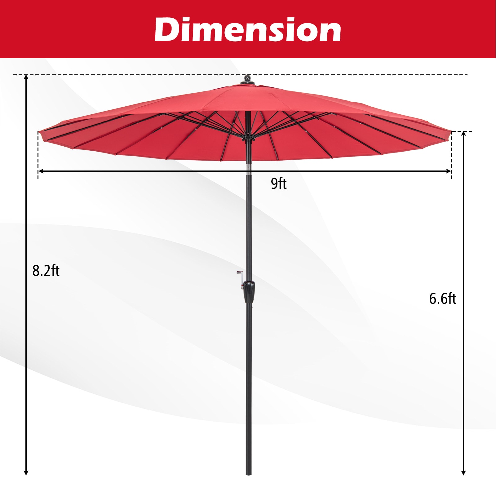 9-Foot Red Polyester and Aluminum Patio Umbrella