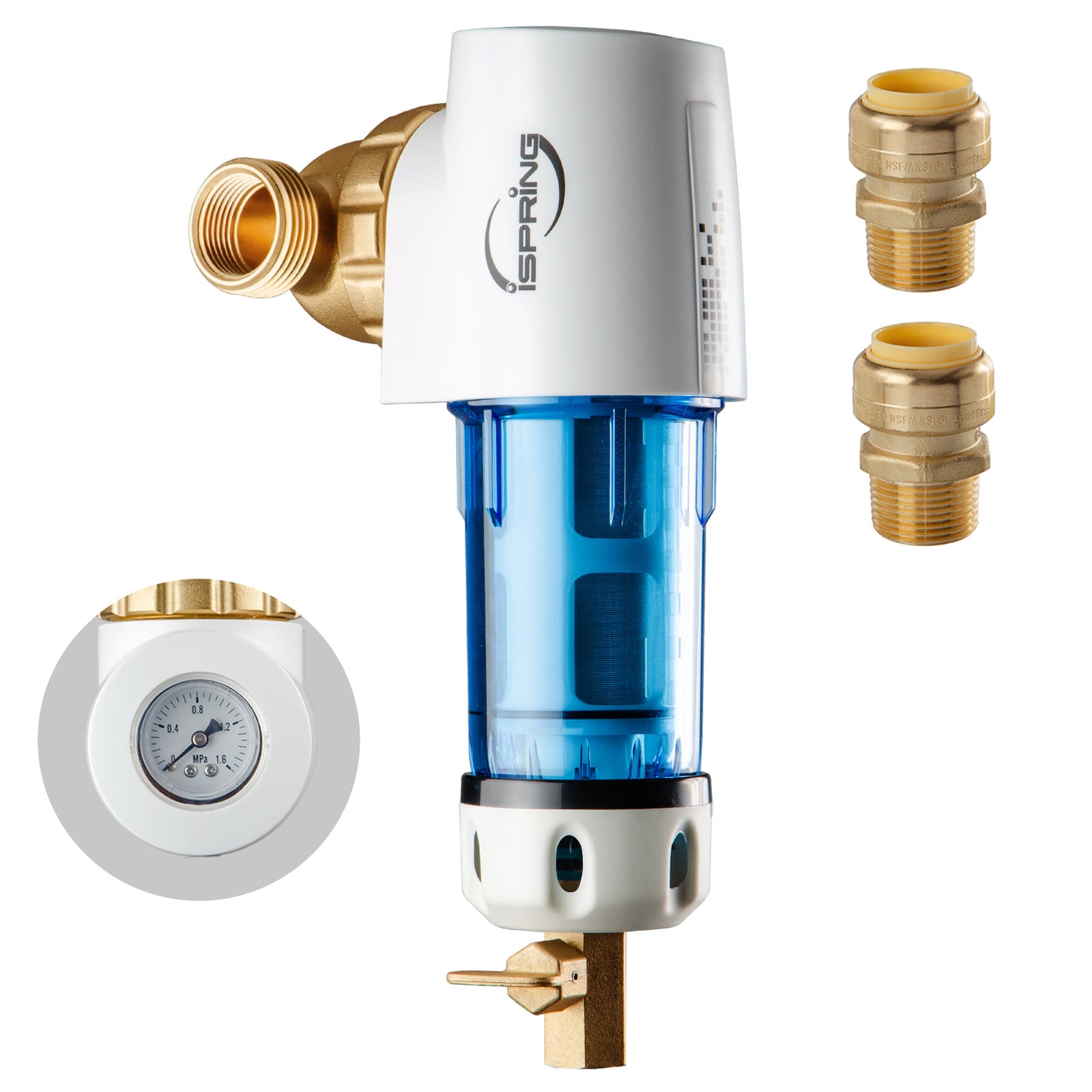 iSpring WSP50GR+AC12M12X2 50 Micron Reusable Sediment Filter Single-stage 12-GPM Mechanical filtration Well water Whole House Water Filtration System