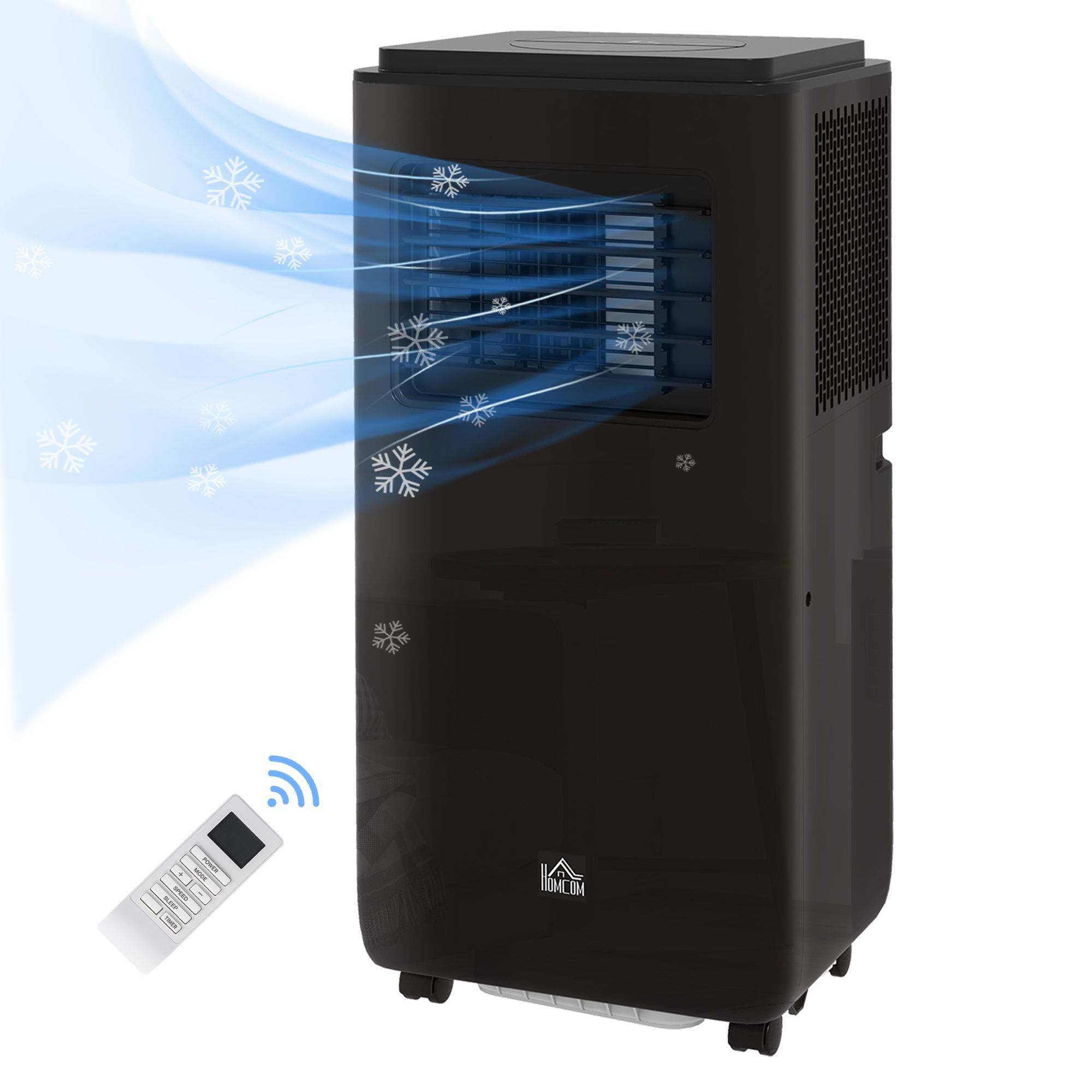 JUSHUA Black 8000 BTU Mobile Air Conditioner for 345 sq ft with Dehumidifier Fan Auto Sleep 24H Timer and Window Kit