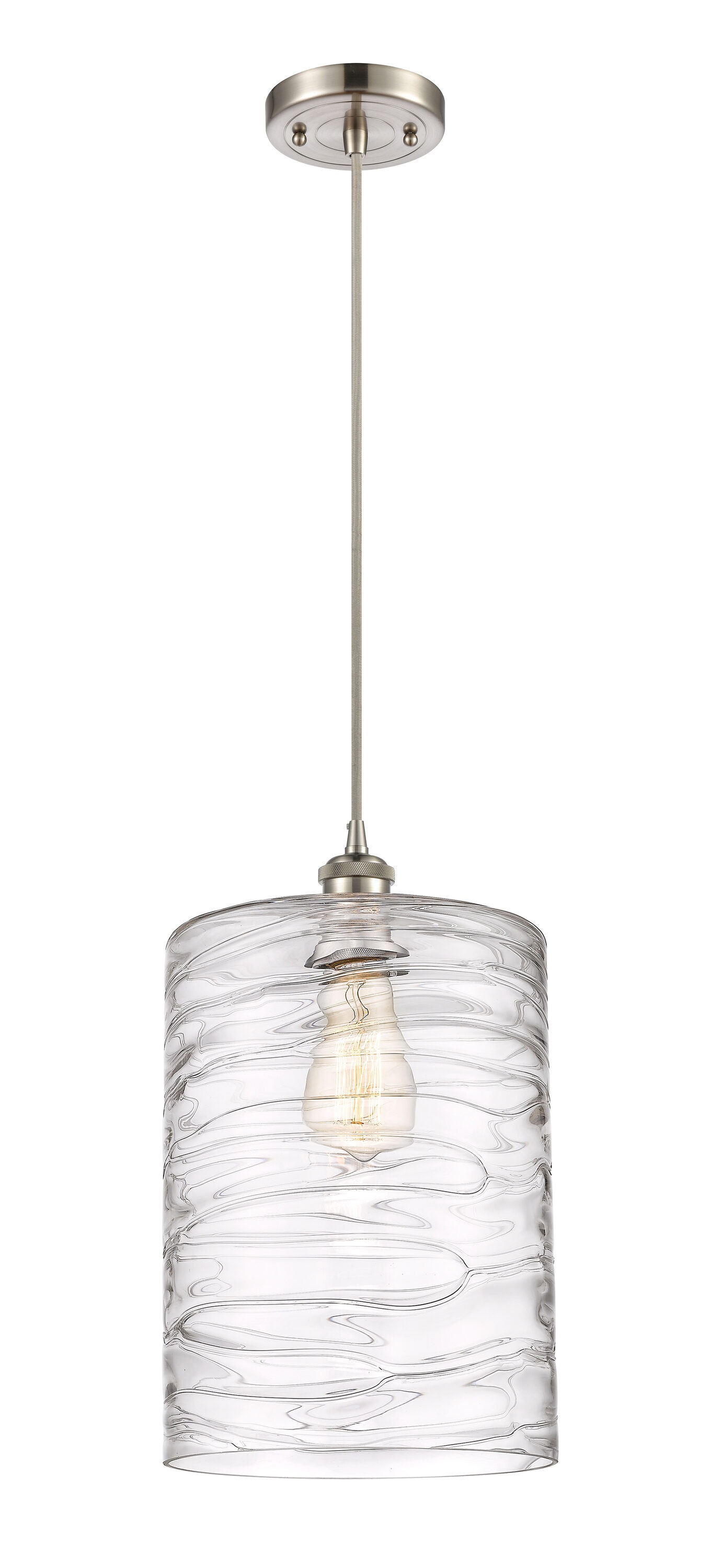 Innovations Lighting 516-1P-SN-G1113-L Cobbleskill Brushed Satin Nickel Industrial Textured glass Drum Medium Hanging Pendant light