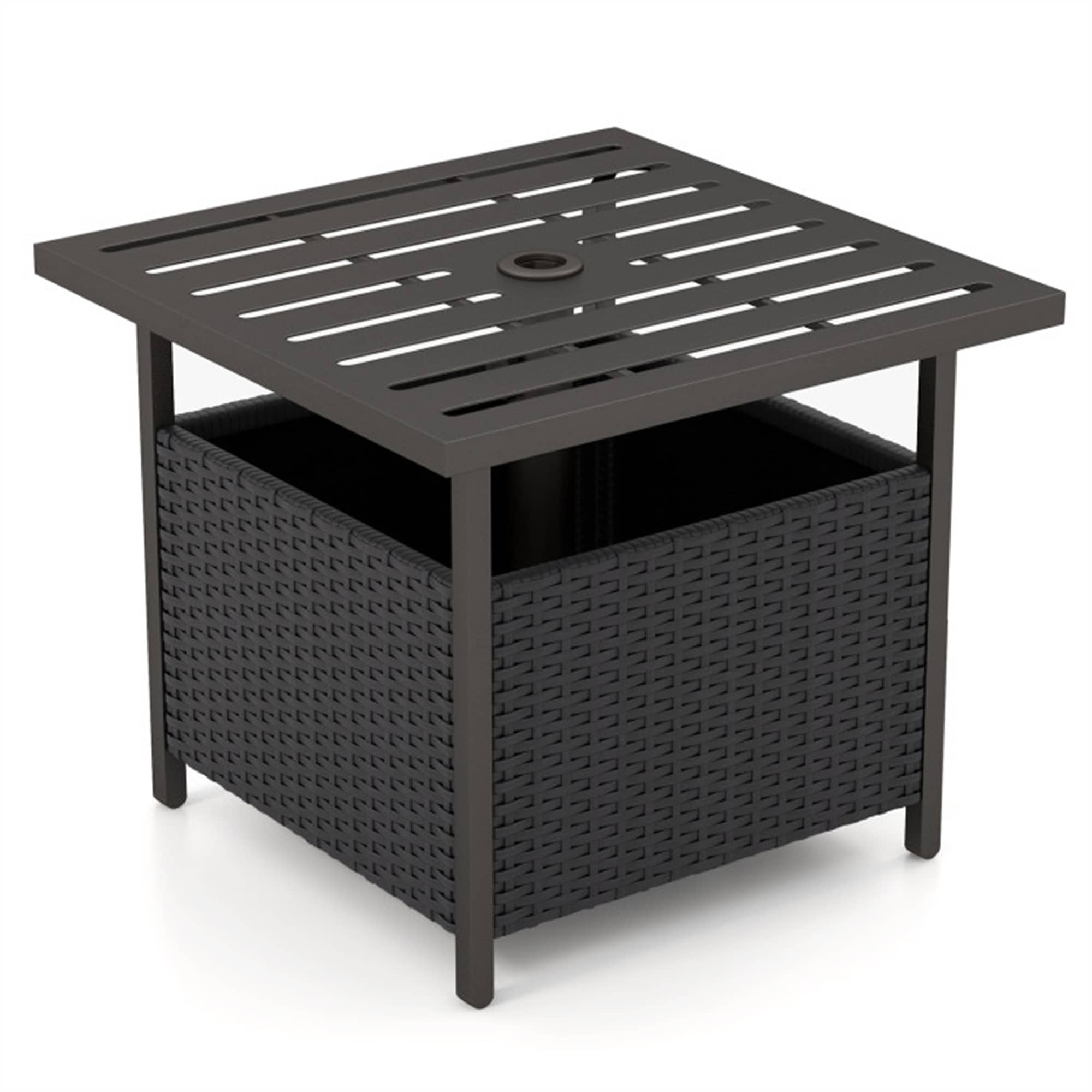 BABOOM BOM-66109DK-CO Patio Side Deck Table Square Rattan Outdoor Coffee Table 22-in W x 22-in L with Umbrella Hole