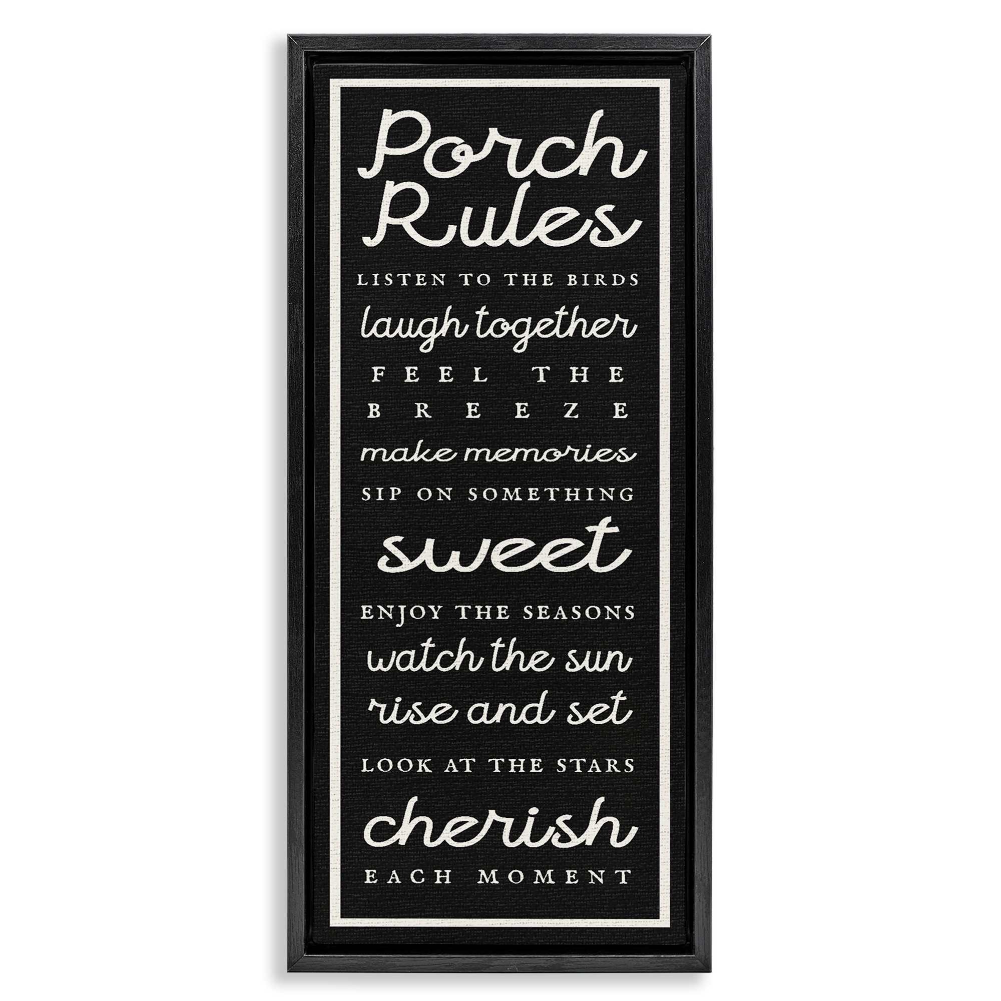 Stupell Industries BT-157-FFB-13X30 Porch Rules on Black Black Framed Floater Canvas Wall Art By Lil' Rue 15 x 31