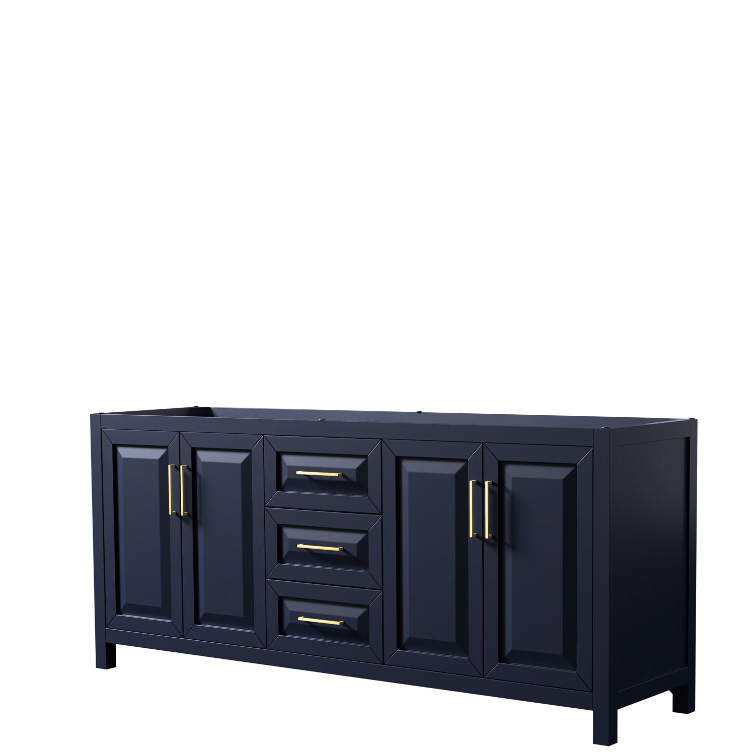 Wyndham Collection WCV252580DBLCXSXXMXX Daria 80-Inches Dark Blue with Brushed Gold Trim Bathroom Vanity Base Cabinet without Top