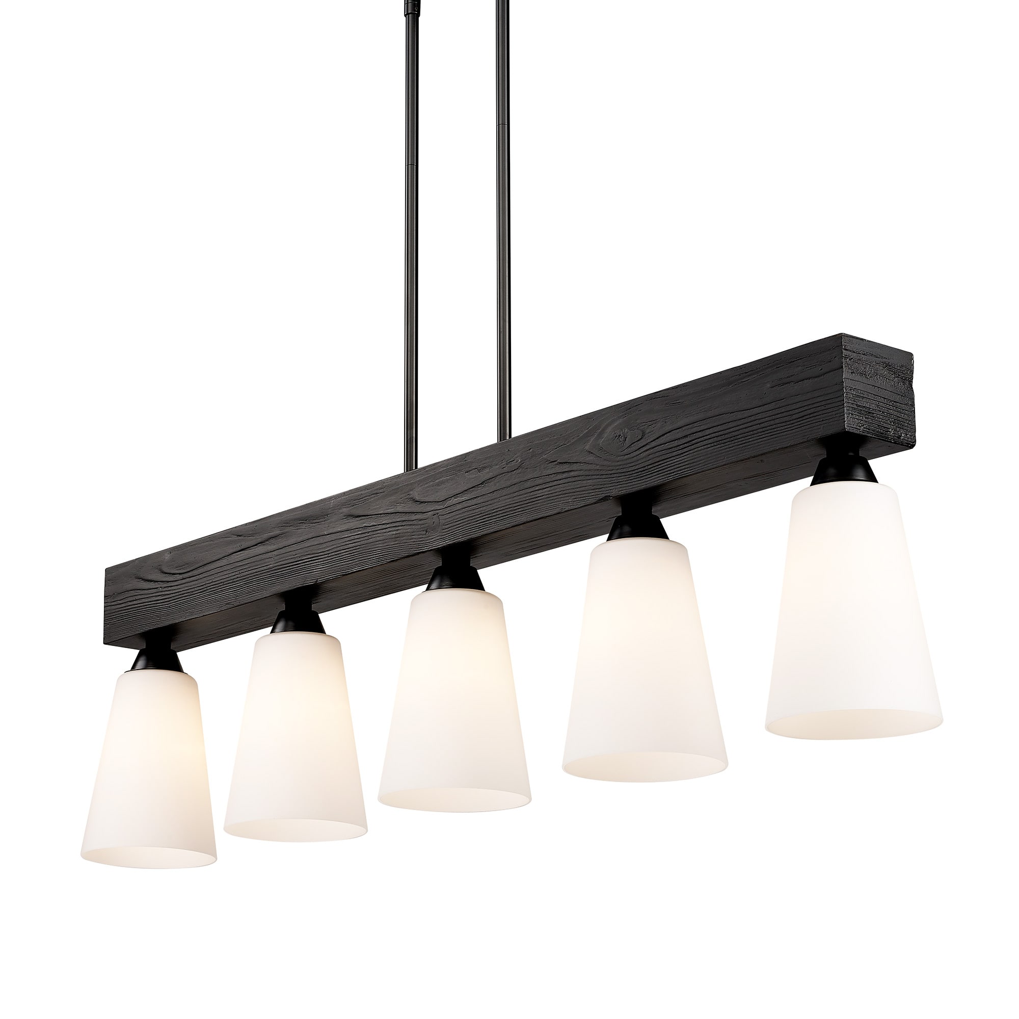 Golden Lighting 1830-LP BLK-OP Neela 5 -Light Matte Black Modern/contemporary Opal glass Linear Large Hanging Kitchen island light