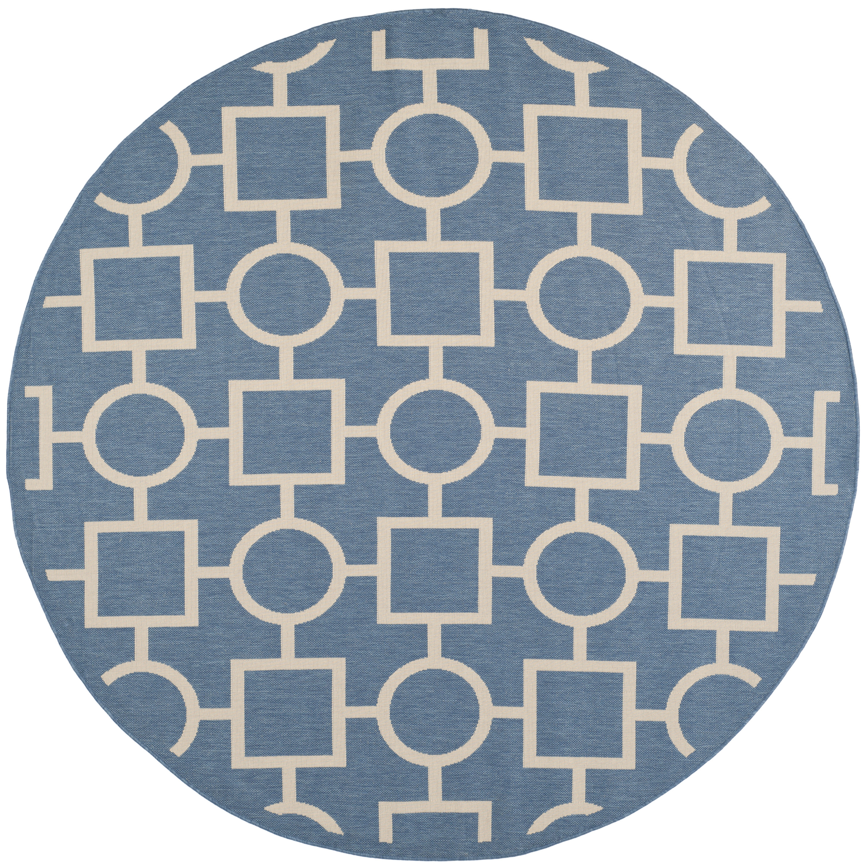 Safavieh CY6925-243-8R Courtyard Velin 8 x 8 (ft) Loomed Polypropylene Blue/Beige Round Indoor/Outdoor Geometric Coastal Area rug