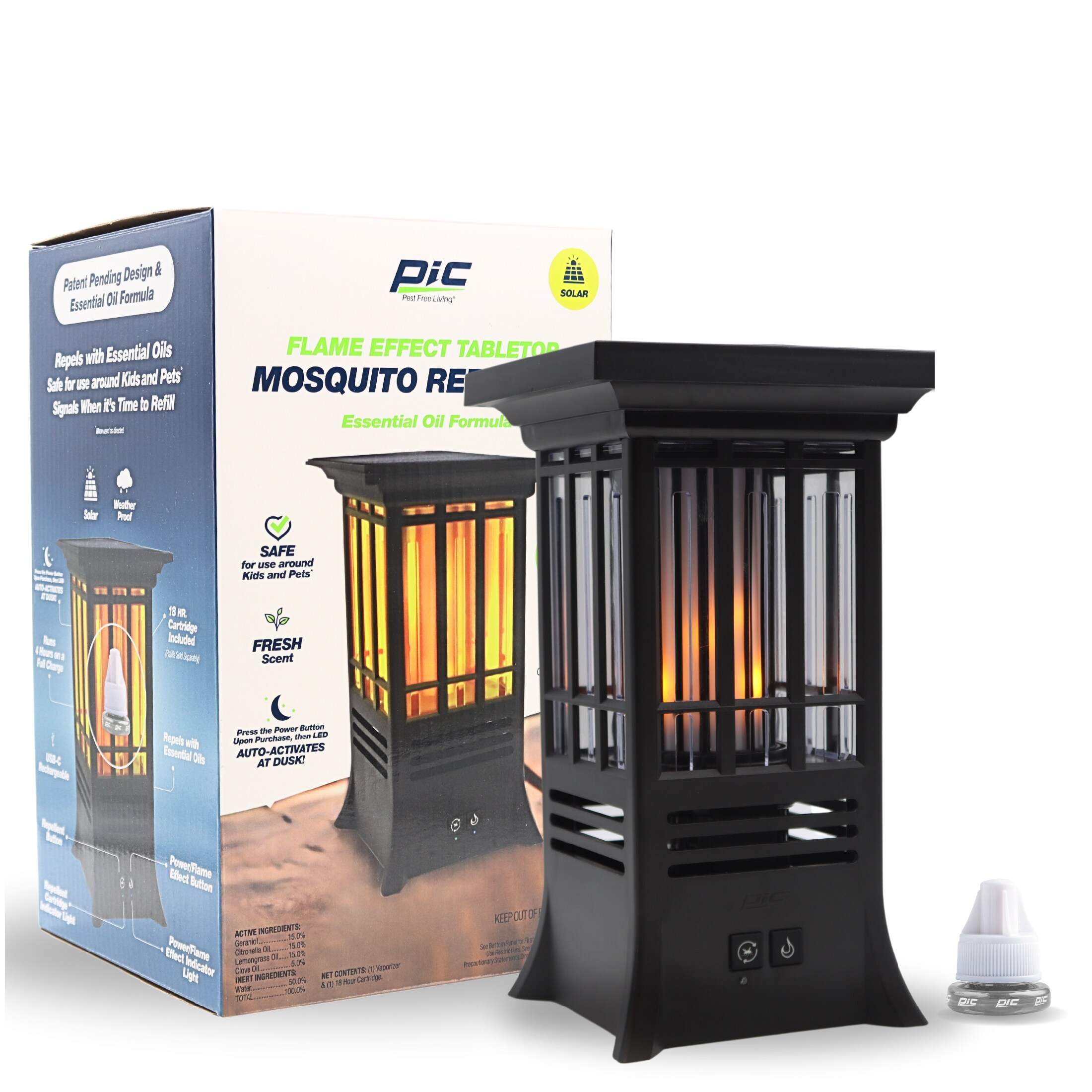 PIC 1 Count Solar Flame Effect Tabletop Mosquito Repellent No Scent Home perimeter Outdoor Device