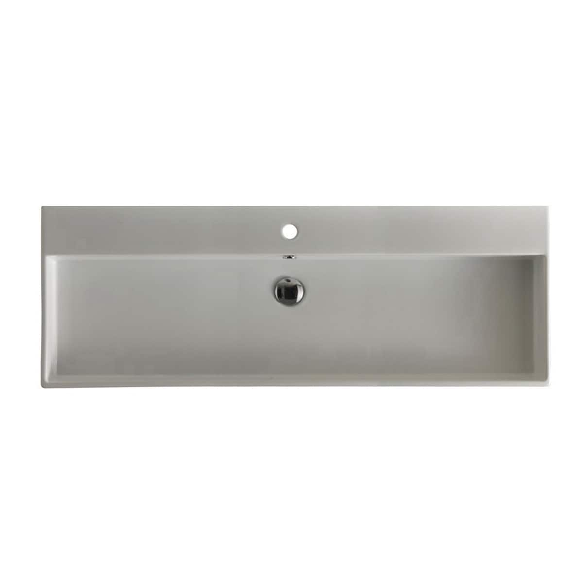 WS Bath Collections UNLIMITED 120.01M WG Unlimited Mono Ceramic 17.8-in Wall-mount Rectangular Trough Modern Glossy White Bathroom Sink