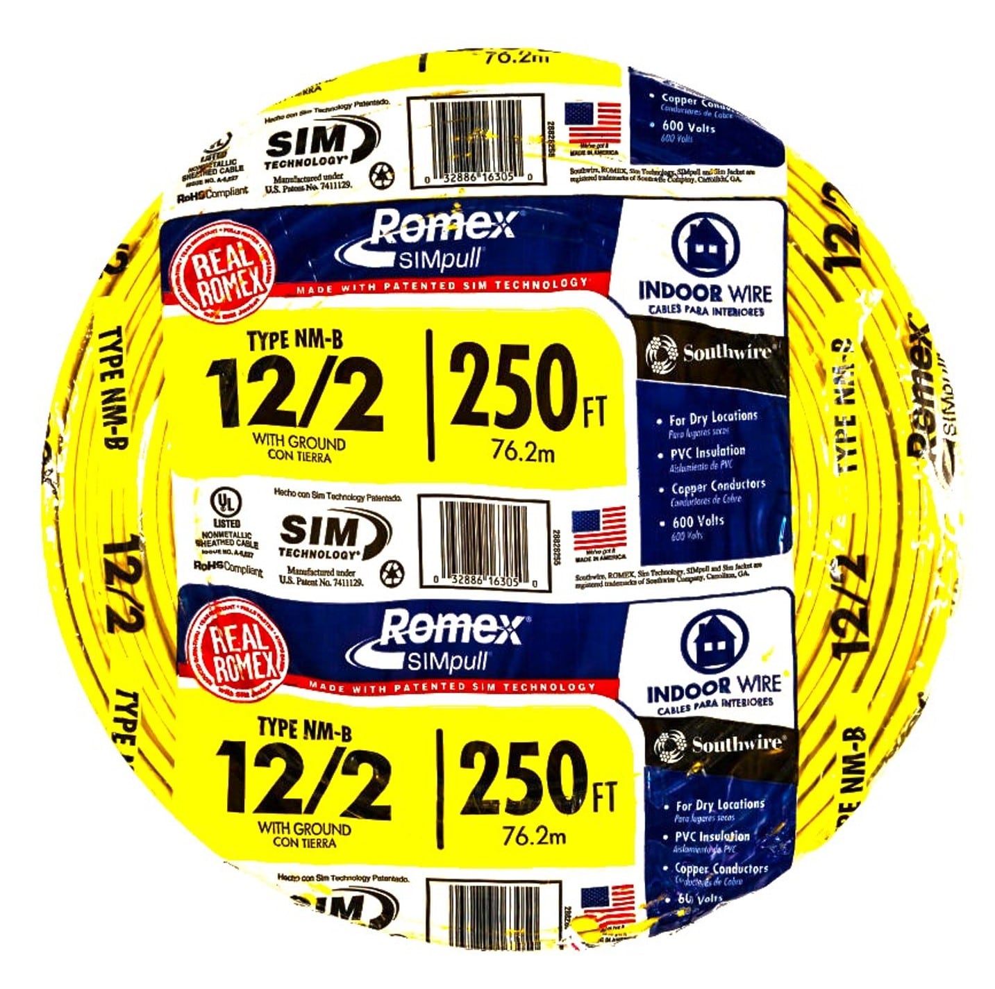 Southwire 250-ft 12/2 Romex SIMpull Solid Indoor CU NM-B W/G (By-the-roll)  in the Non-Metallic Wire department at