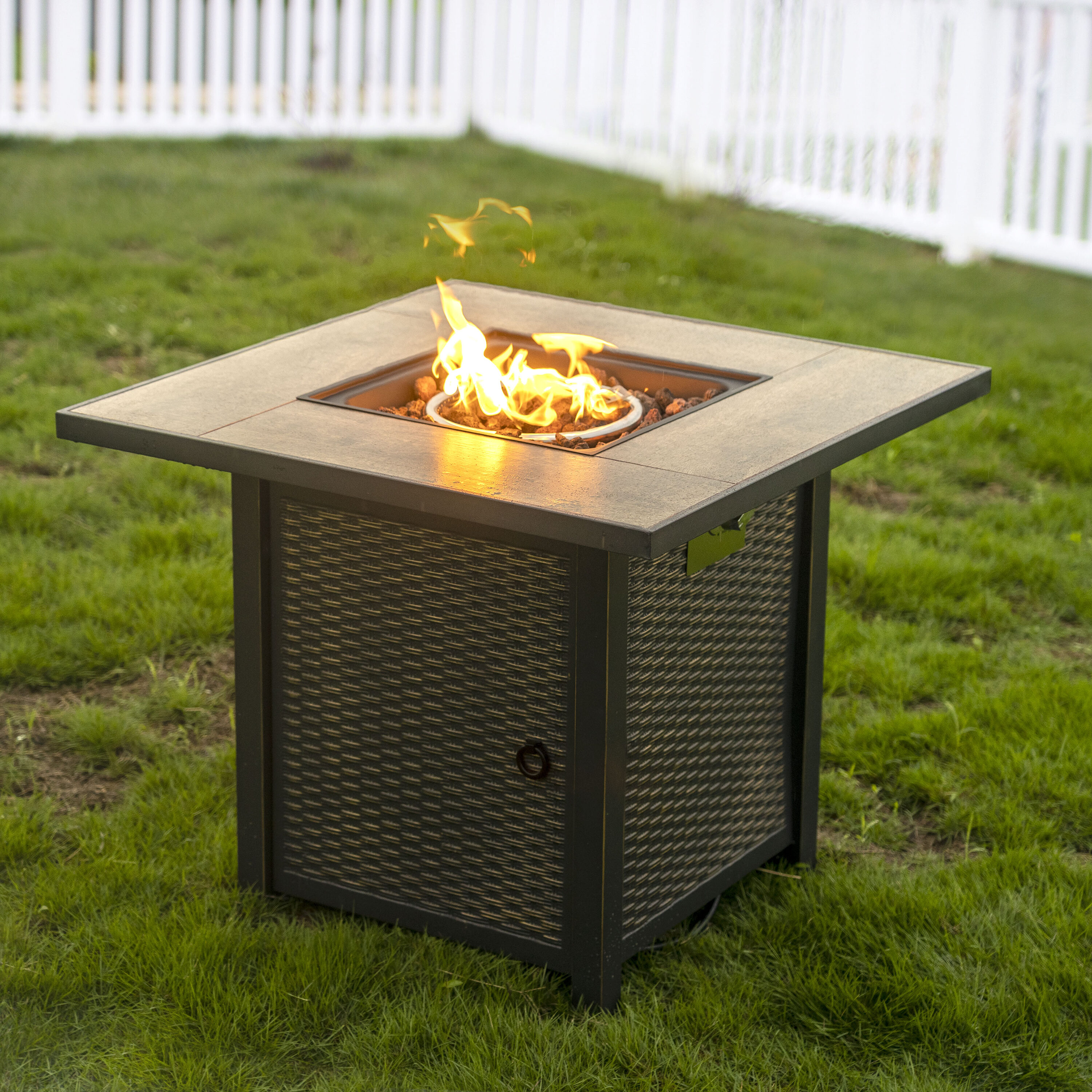 Nuu Garden AF006-C 29.92-in W Black with gold-painted edge Iron Square Liquid propane Fire pit table