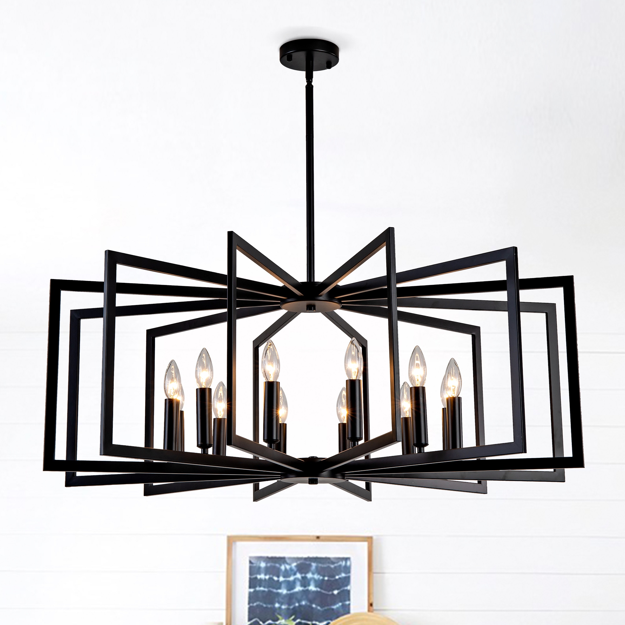 Sevenine Tolin 12-Light Matte Black Lantern Chandeliers for Dining Room Hallway Foyer Entryway E26 Bulbs Not Included