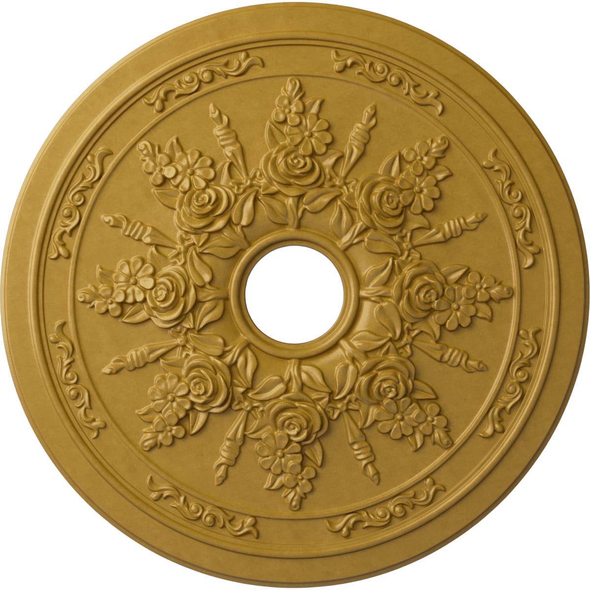 Ekena Millwork CM23ROIGS Rose and Ribbon 23.625-in W x 23.625-in L Painted Iridescent Gold Polyurethane Whole Ceiling Medallion