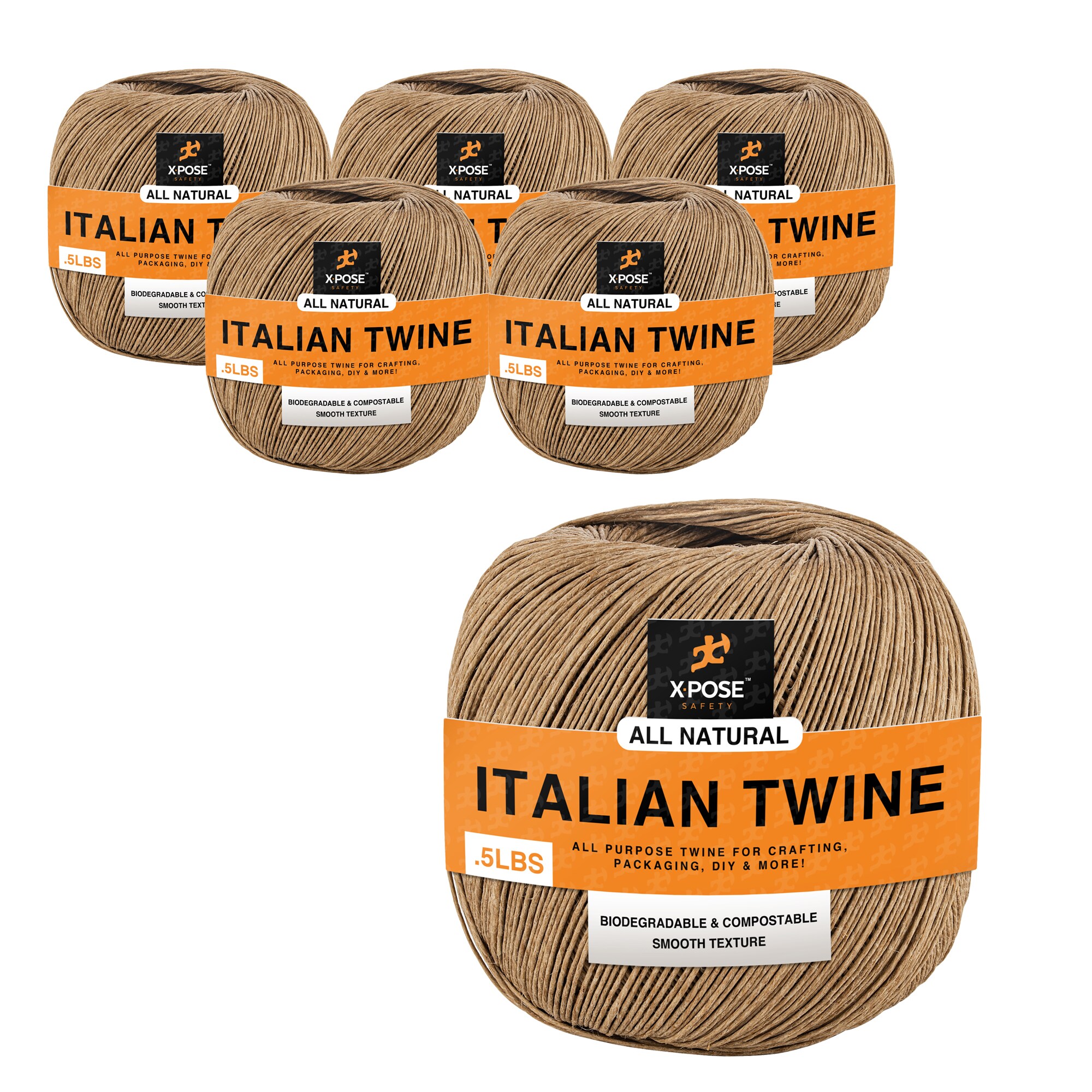 XPOSE SAFETY IST-12-6-X-N-S 6 -Pack 265-ft Brown Cotton Twine String