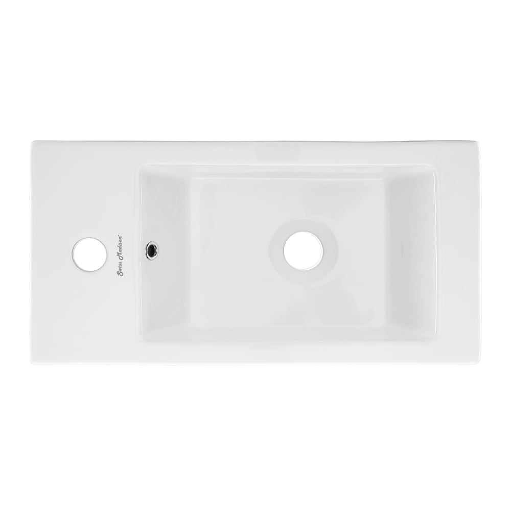 Voltaire Rectangular Ceramic Wall Hung Sink with Left Side Faucet Mount - White SM-WS315