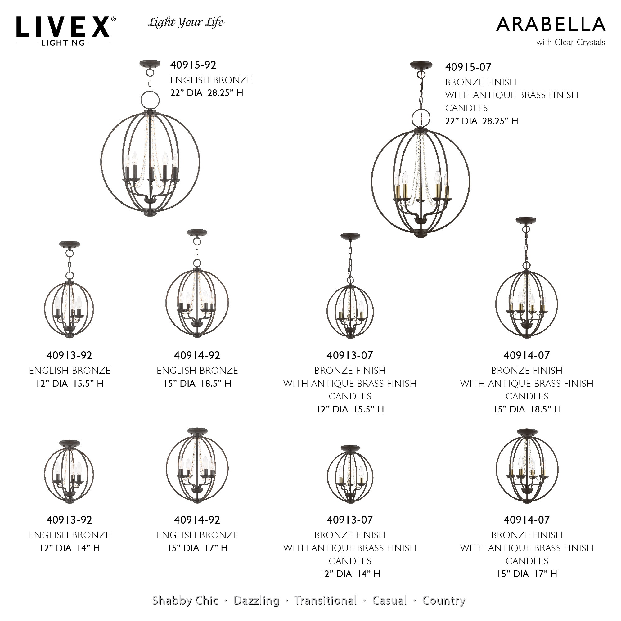 Arabella Bronze Antique Brass 4-Light Orb Chandelier with Clear Crystals