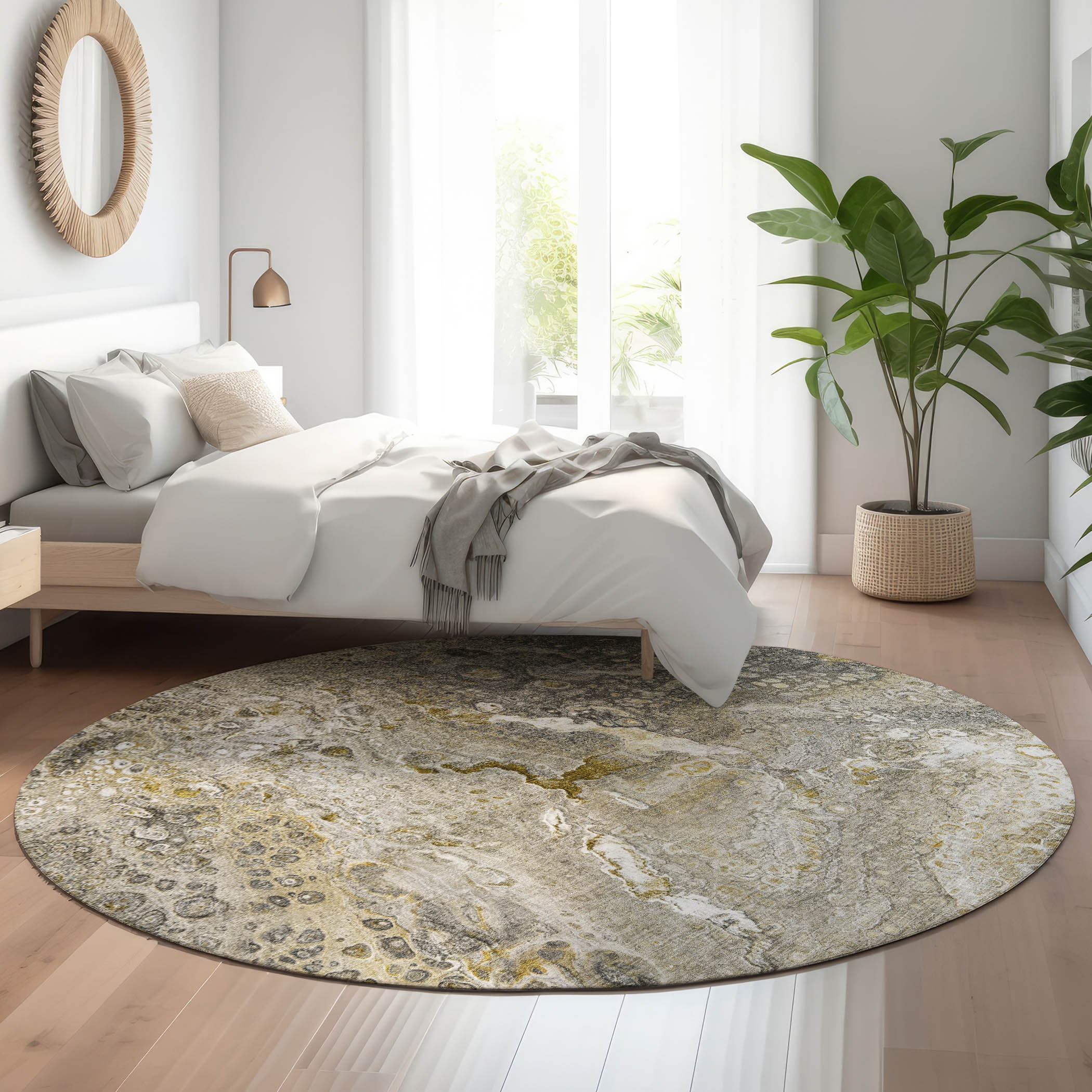 Addison Rugs AMF588TP8RO Mayfield AMF588TP 8 x 8 (ft) Loomed Polyester Taupe Round Indoor Geometric Machine washable Area rug