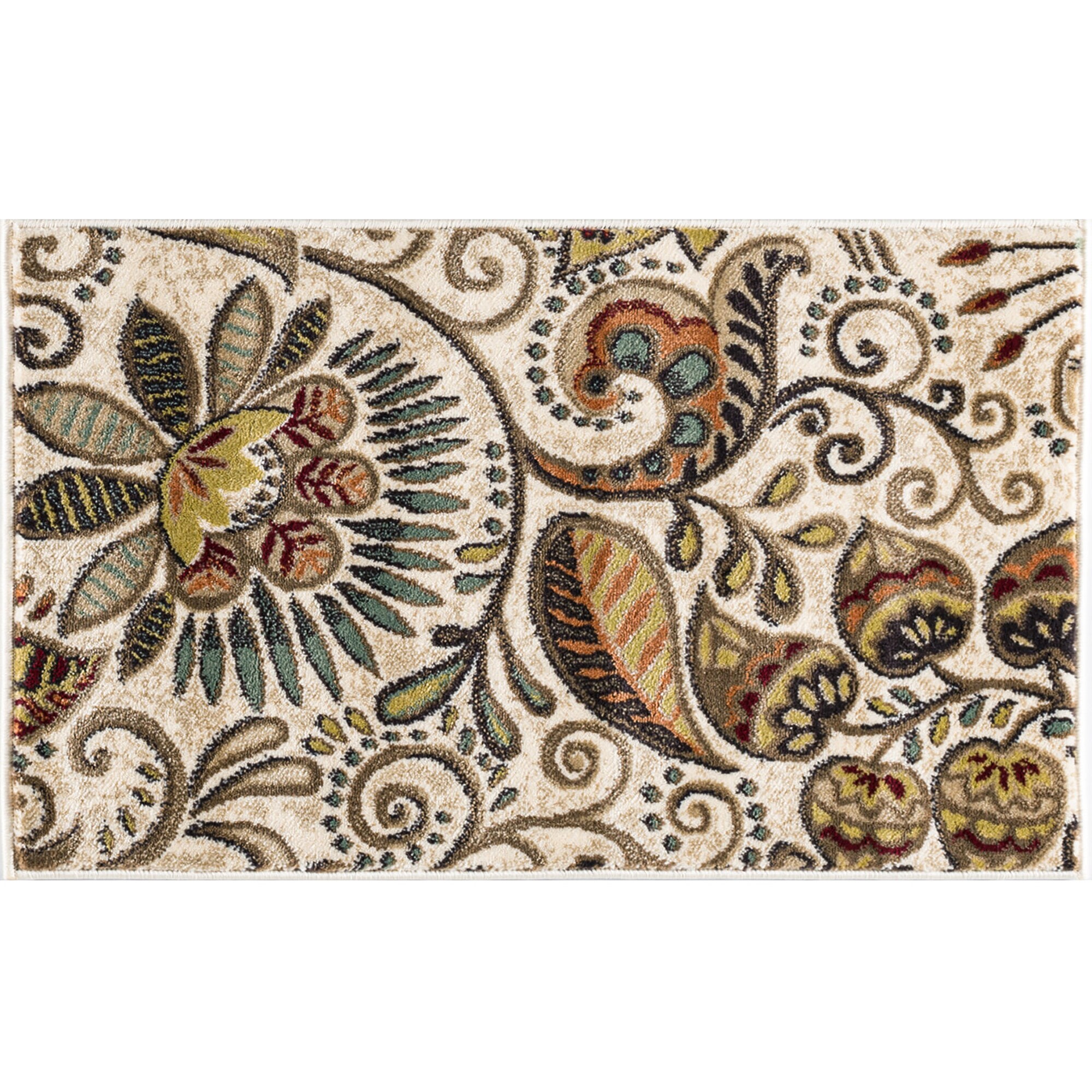 Ivory and Multicolor Synthetic Rectangular 2x3 Area Rug