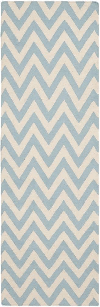 Safavieh DHU557B-210 Dhurries Farrah 2 x 10 (ft) Wool Blue/Ivory Rectangular Indoor Chevron Coastal Runner rug