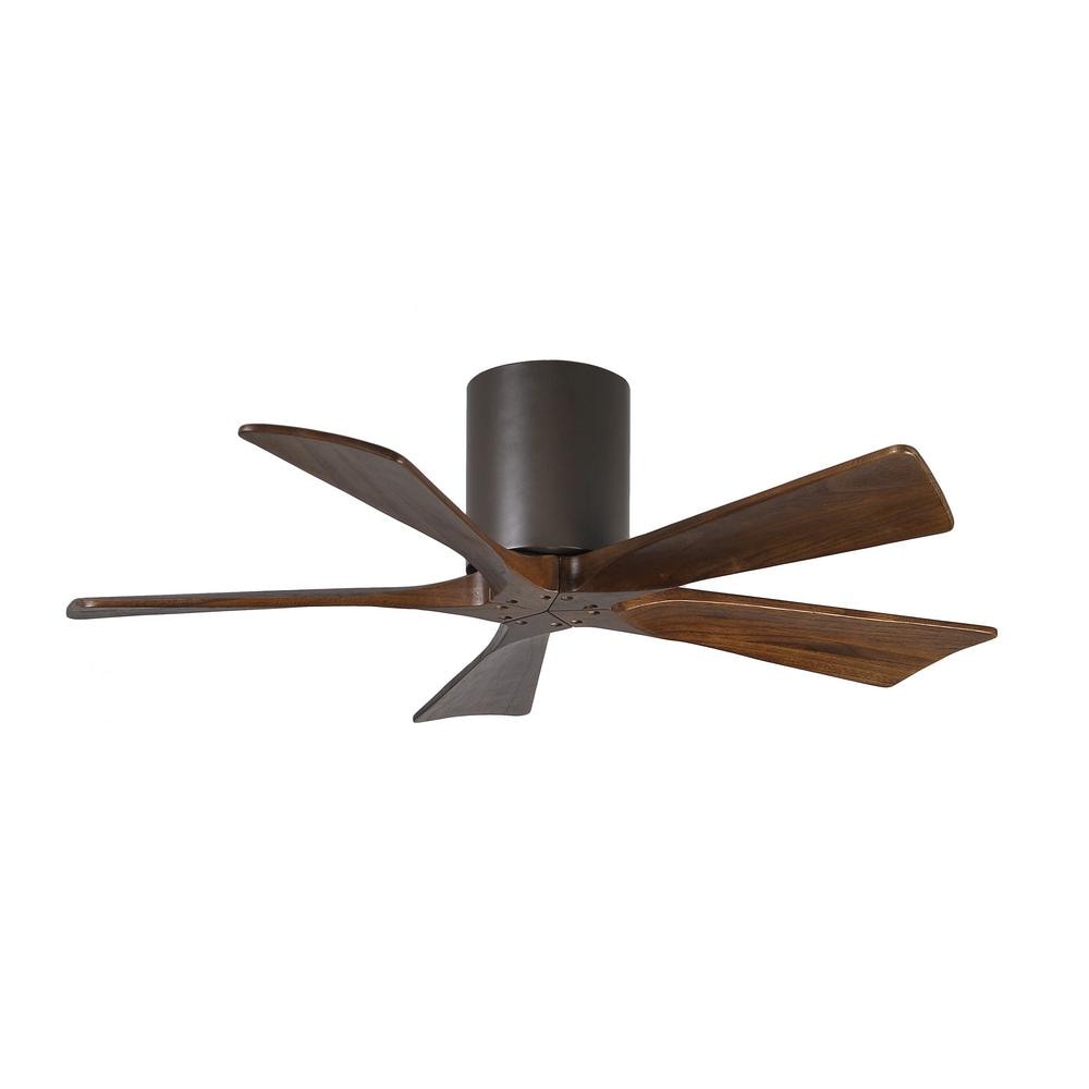 Matthews Fan Company IR5H-TB-WA-42 Irene-H 42-in Outdoor Flush Mount Textured Bronze with Walnut Tone Blades Ceiling Fan Without Light - Remote Included ( 5 -Blade )