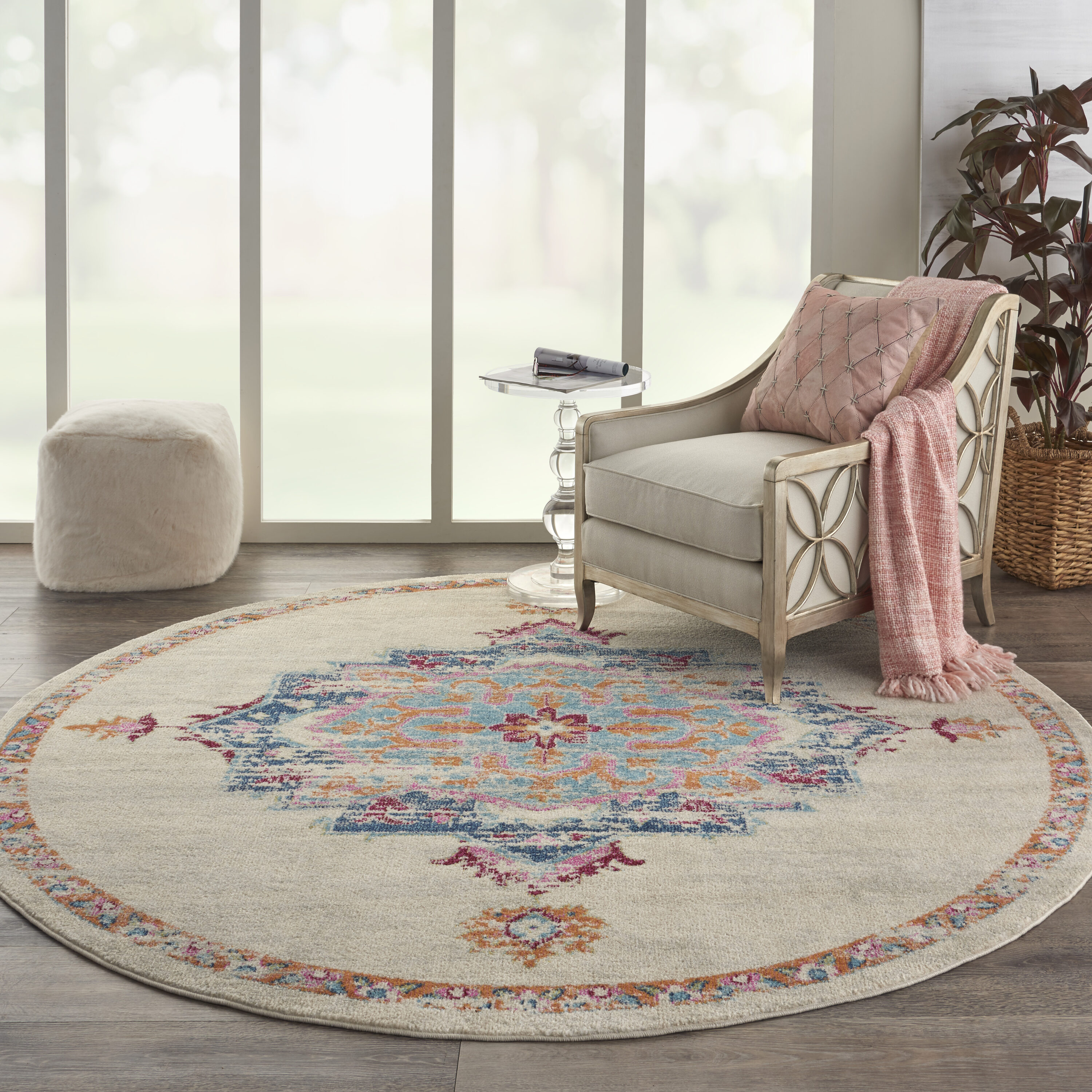 Nourison 99446747822 Passion 8 x 8 (ft) Loomed Grey/multi Round Indoor Abstract Area rug