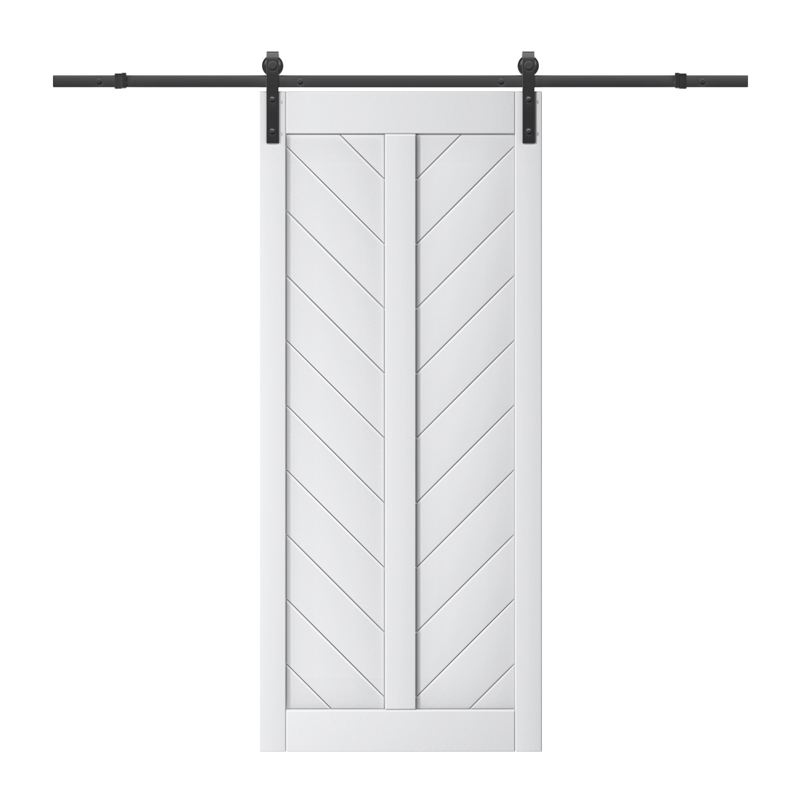 JUJUBON IN-BDBD1-V-WH-36 36-in x 84-in White Herringbone MDF Solid core Single Barn Door (Hardware Included)