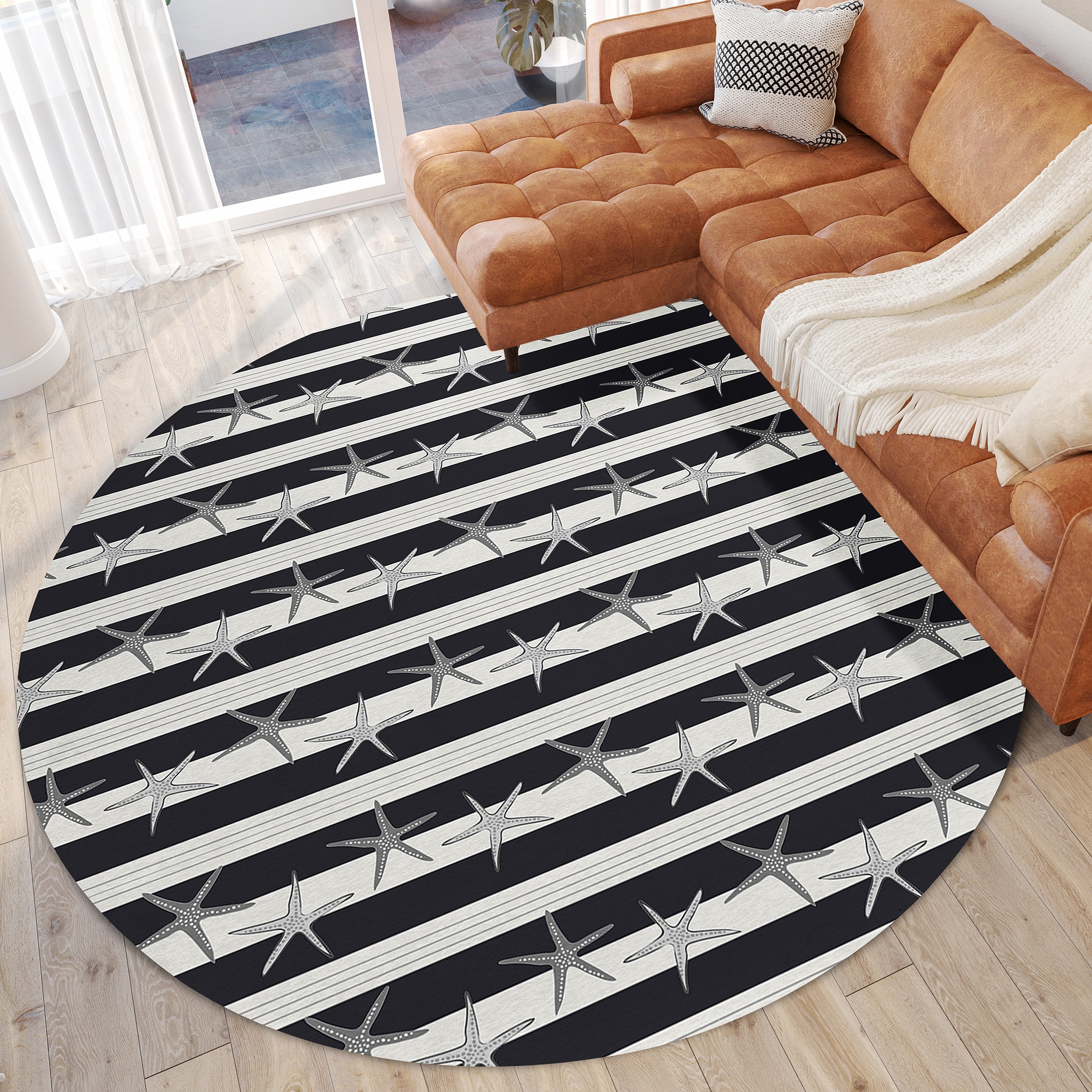 Addison Rugs ASR42MI8RO Surfside 8 x 8 (ft) Loomed Polypropylene Black Round Indoor/Outdoor Abstract Coastal Area rug