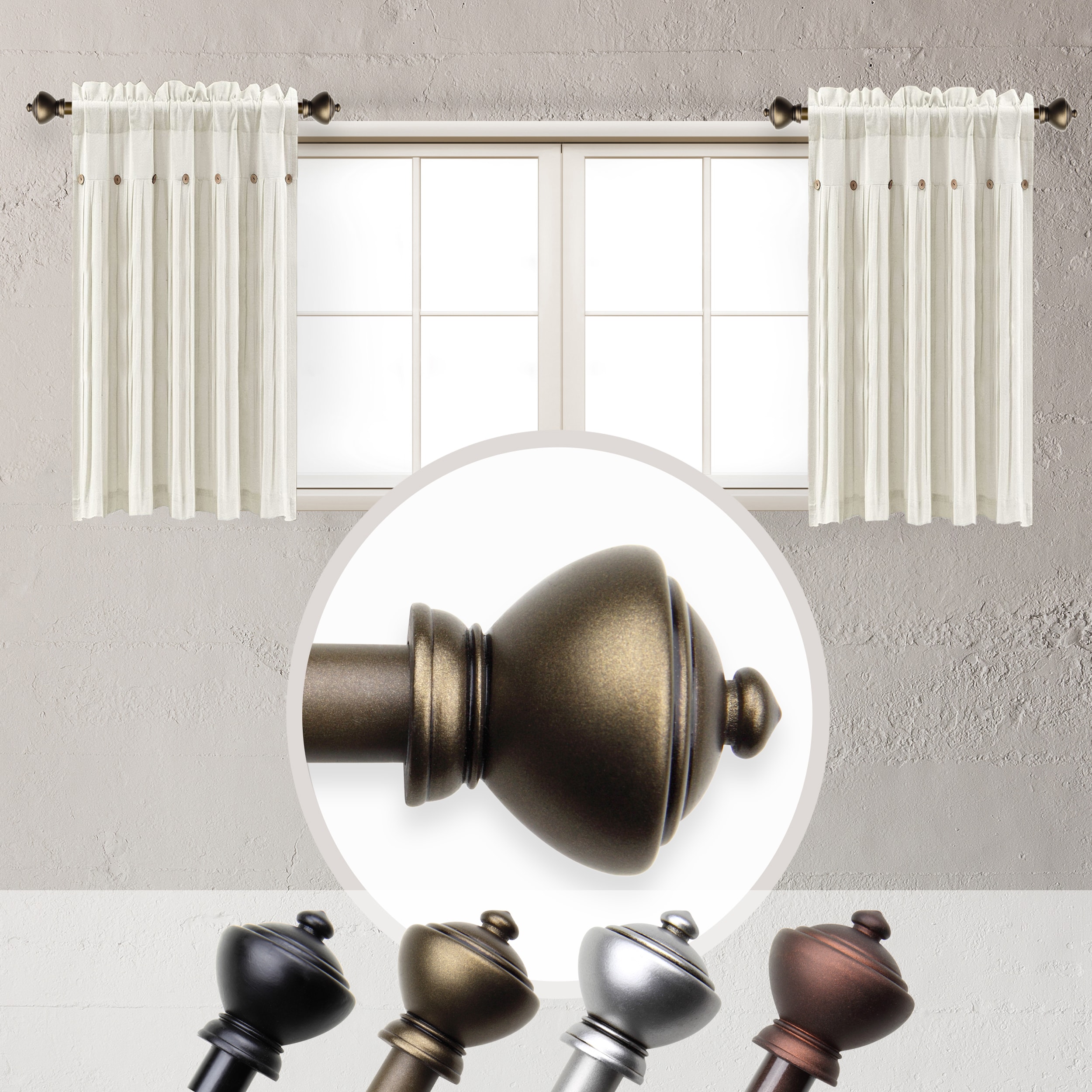 Hart & Harlow L-SIDE063-07-4 Sofia 5/8-in 2 -Pack 12-in to 20-in Antique Gold Steel Side curtain rod with Finials