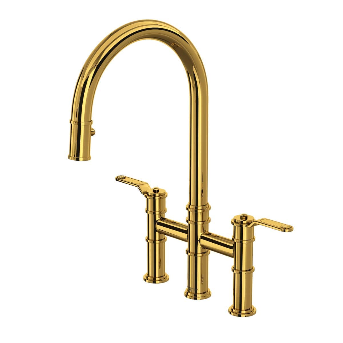 Rohl U.4549HT-ULB-2 Armstrong 1.8 GPM Deck Mount Bridge Kitchen Faucet in Unlacquered Brass with Lever Handles