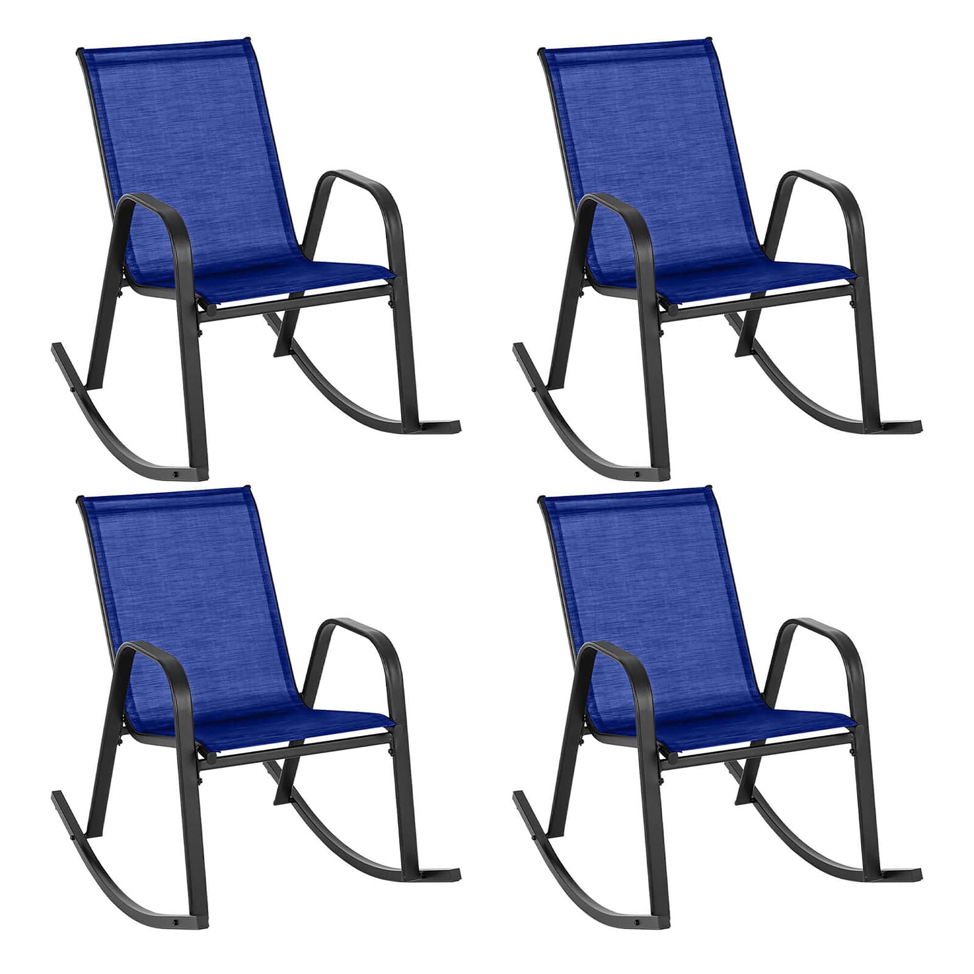 Costway HCST05832 Set of 4 Navy Metal Frame Rocking Chair with Navy Mesh Seat