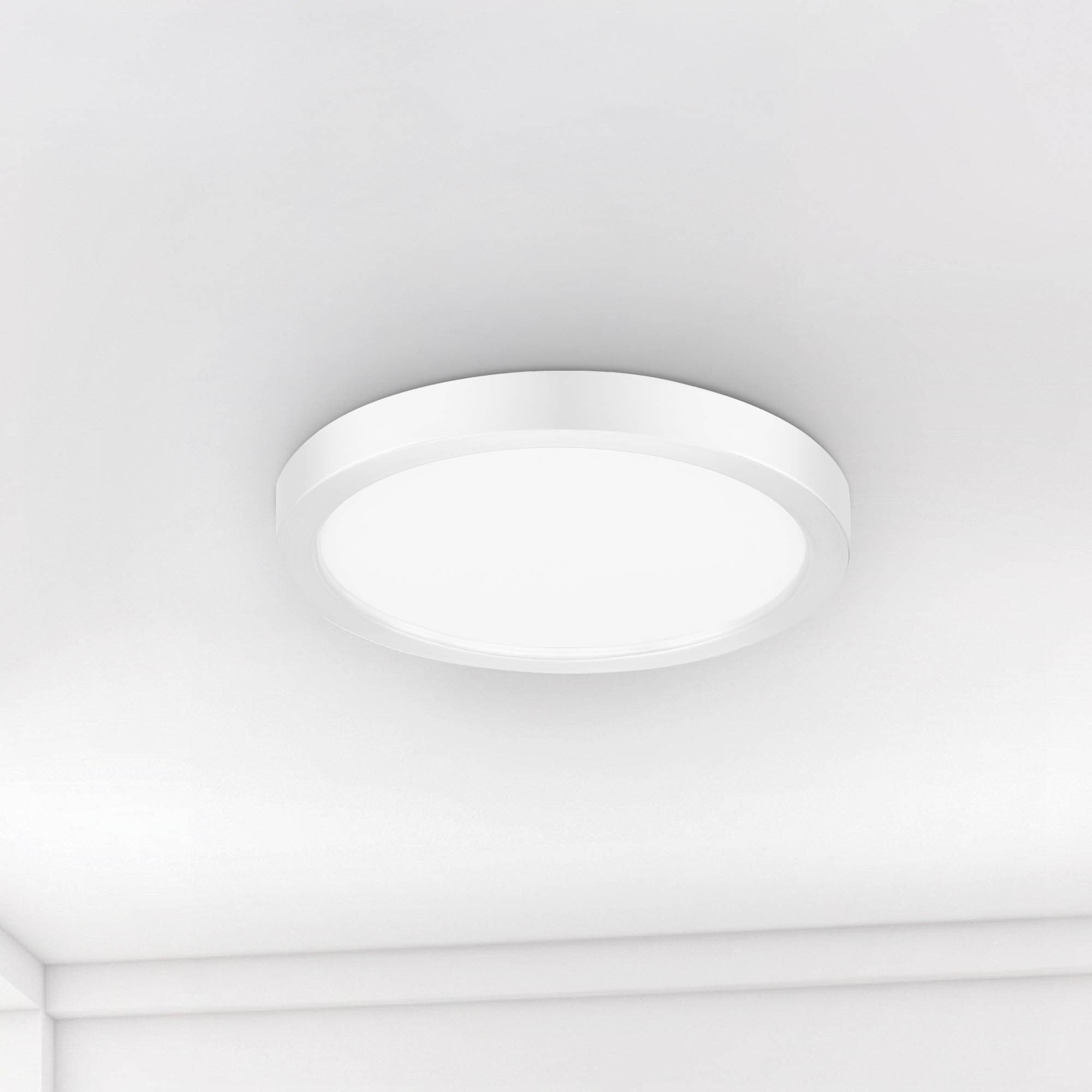 Project Source 43540 Edge Light 1 -Light 11-in Matte White Indoor/Outdoor Integrated LED Flush Mount Light 2 -Pack