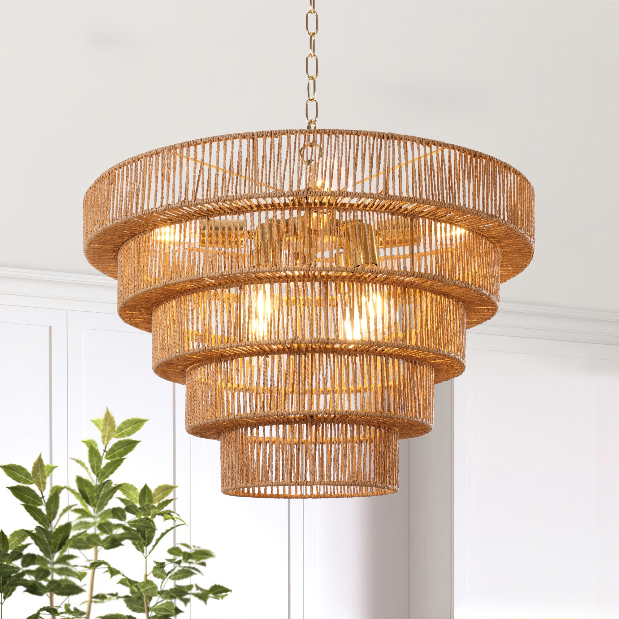 LamQee 06FTL0293ART Rattan Chandelier 8 -Light Brown Farmhouse Cage For Use in Bedrooms, Dining Rooms, Foyers, Kitchens, Living Rooms Chandelier