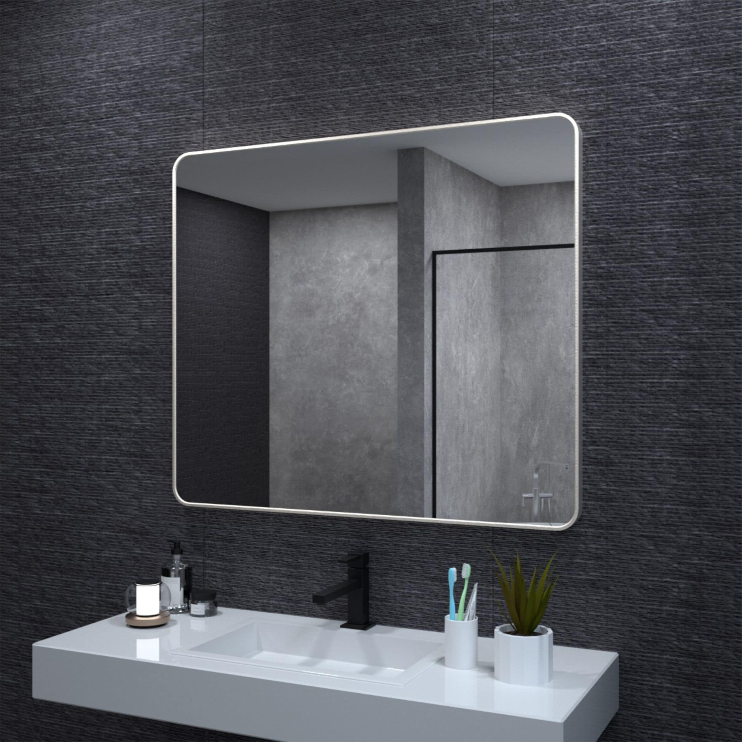 Poinic - 42-in W x 36-in H Rectangle Brushed Nickel Framed Wall Mirror