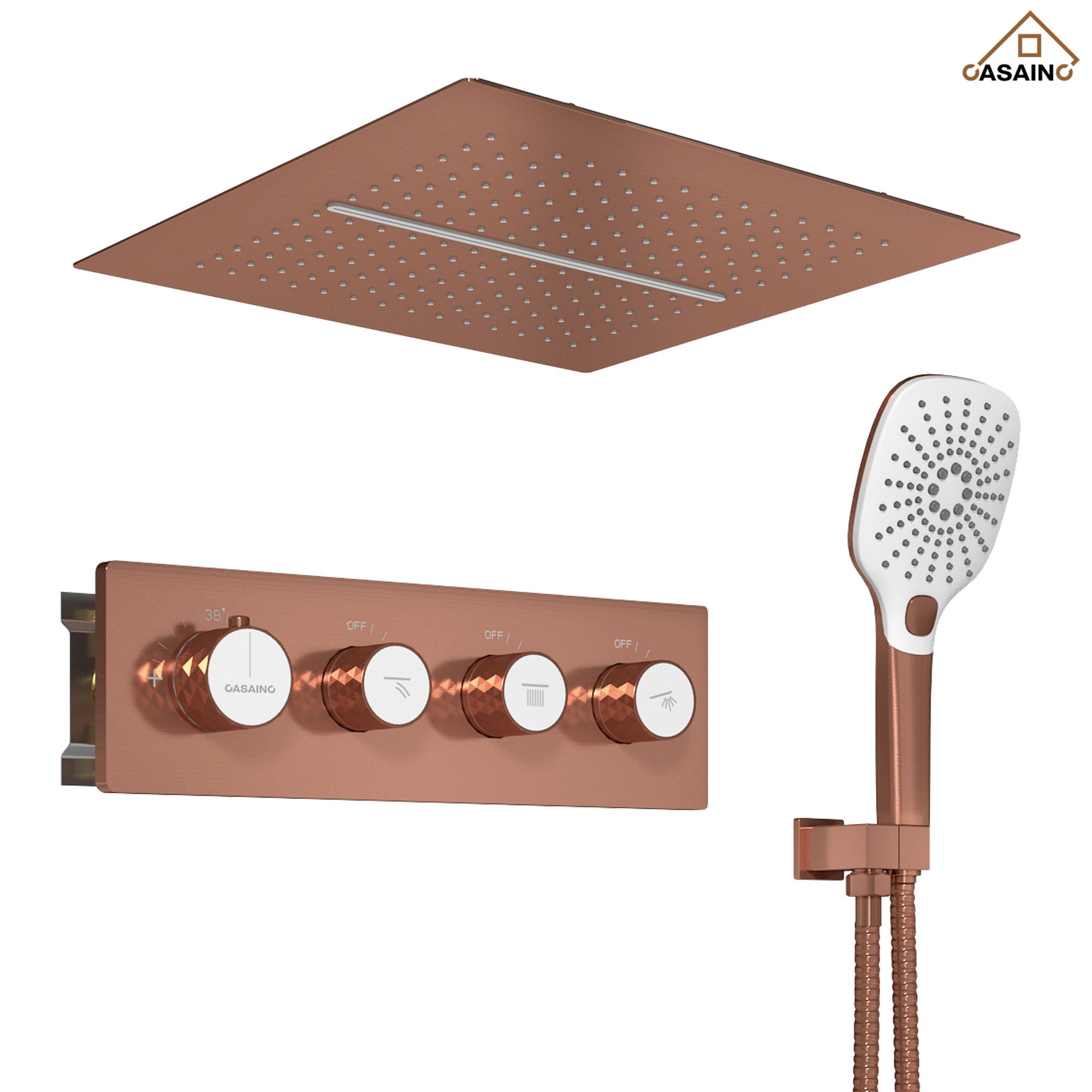 CASAINC KCHS0001-16BRG Brushed Gold 16-in Waterfall Built-In Shower Faucet System with 3-way Diverter ( Thermostatic Valve Included )