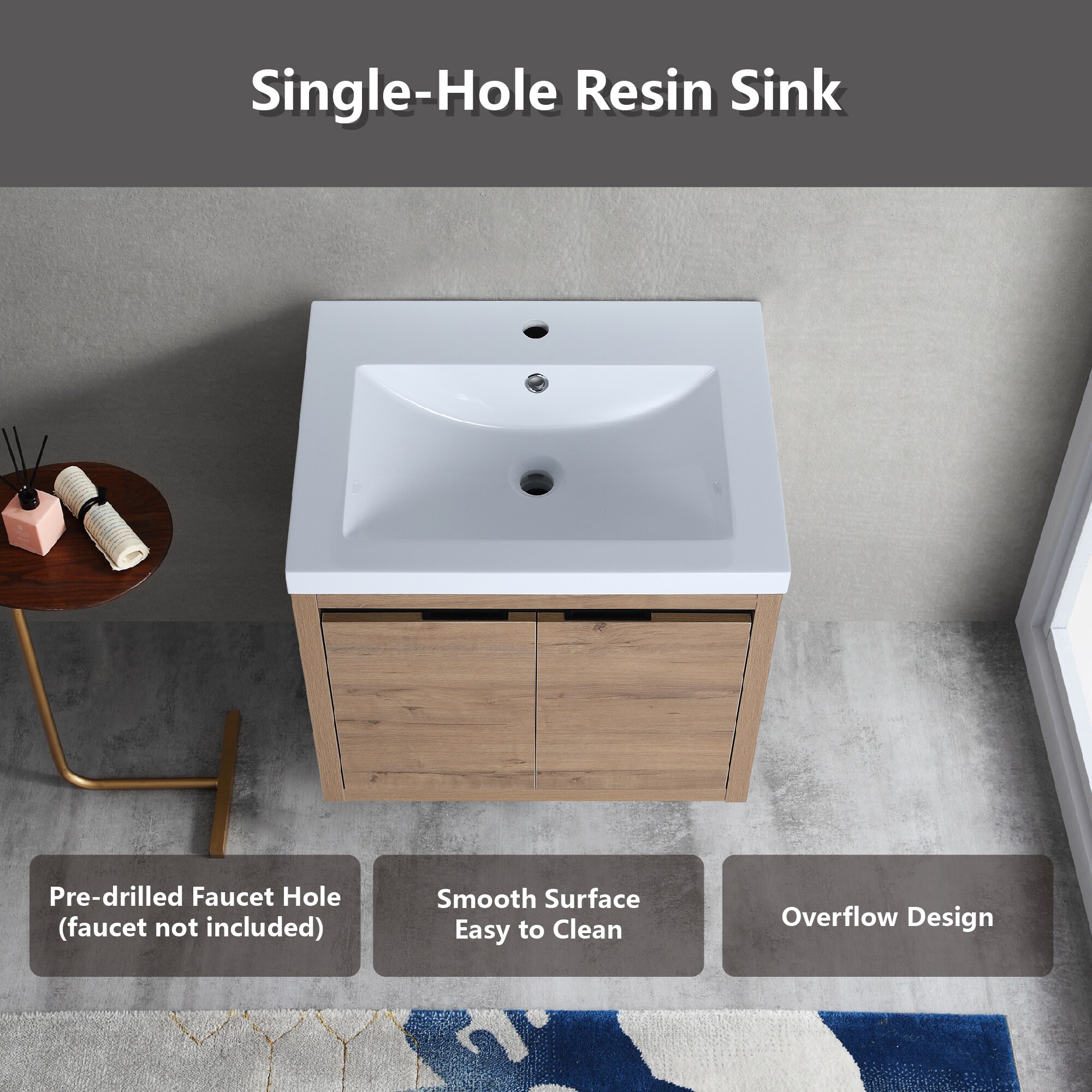 Forclover Floating Soft-Closing 23-in Imitative Oak Single Sink ...