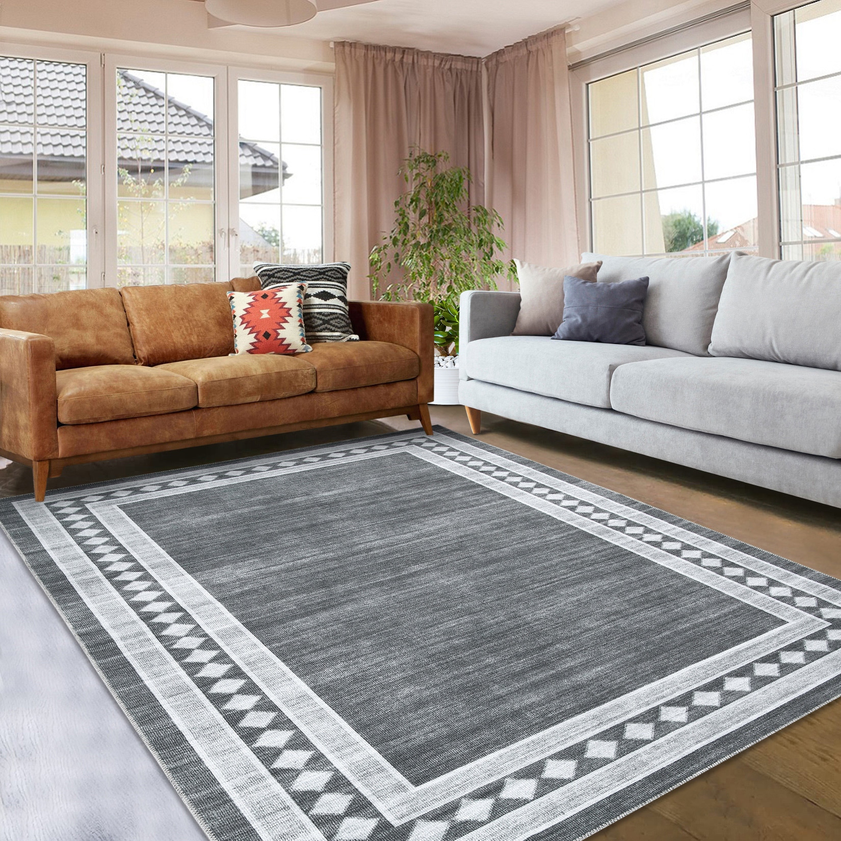 Garvee YXY-LO-PHO-0Y3KUUPF 10 x 13 (ft) Loomed Gray Rectangular Indoor Geometric Mid-Century Modern Machine washable Area rug