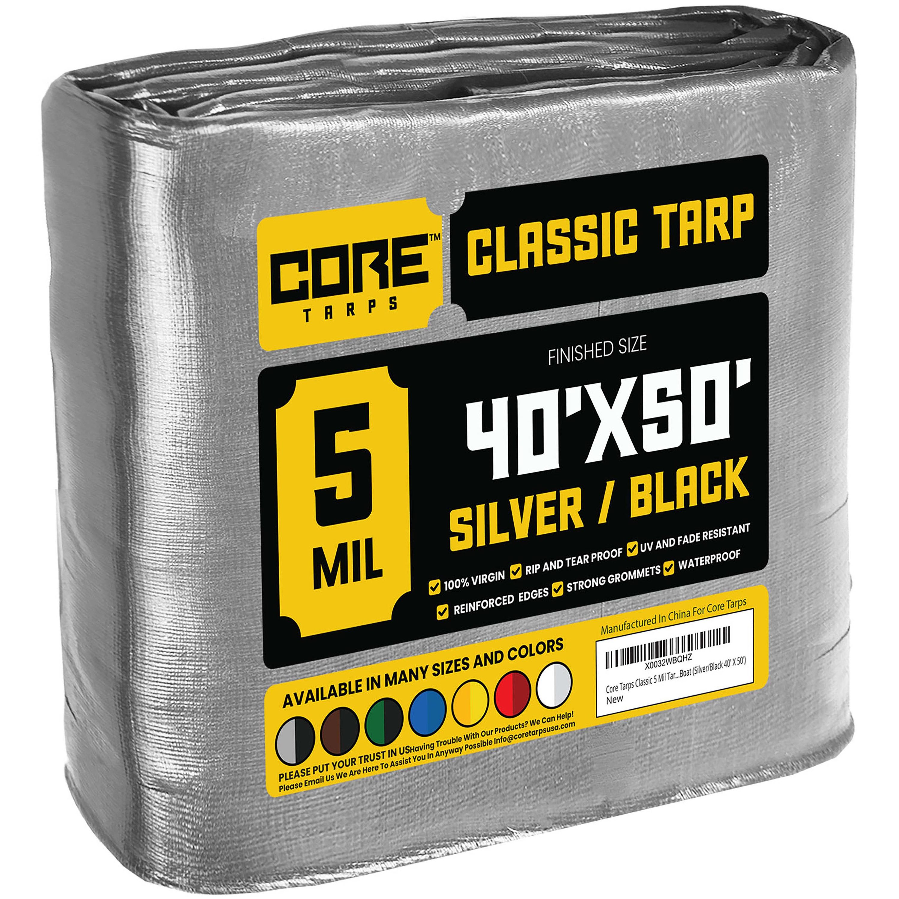 Core Tarps CT-501-40X50 40-ft x 50-ft Silver Waterproof Commercial Polyethylene 5-Mils Tarp