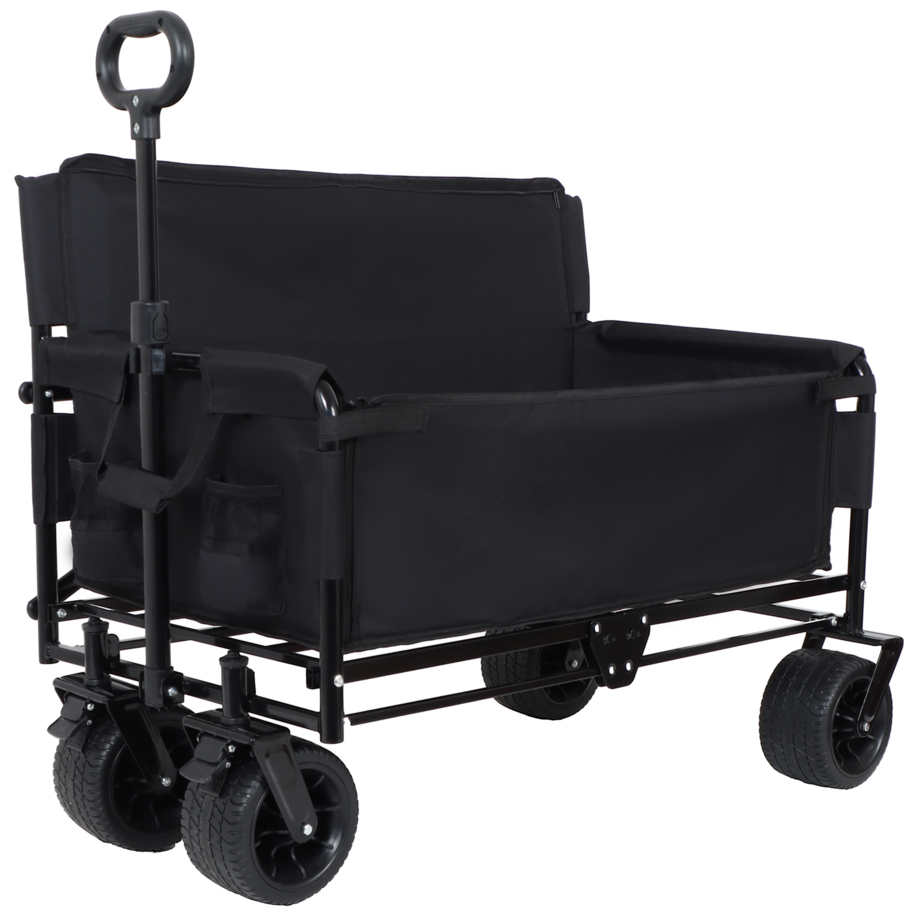 LOVMOR SF-H-W2932P315006 3-in-1 Convertible Folding Wagon Cart with Bench Seat and Storage - 500lbs Heavy-Duty Utility Wagon 180L Capacity All-Terrain Wheels black