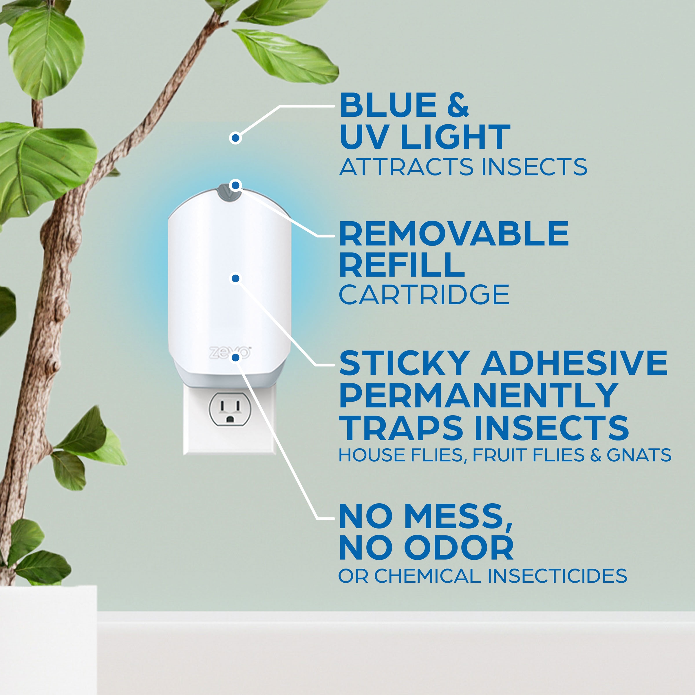 Zevo M4 Insect Trap for Indoor/Outdoor Use - Eliminates Flies, Gnats,  Mosquitos, and More - Blue UV Light Attracts and Traps Flying Insects