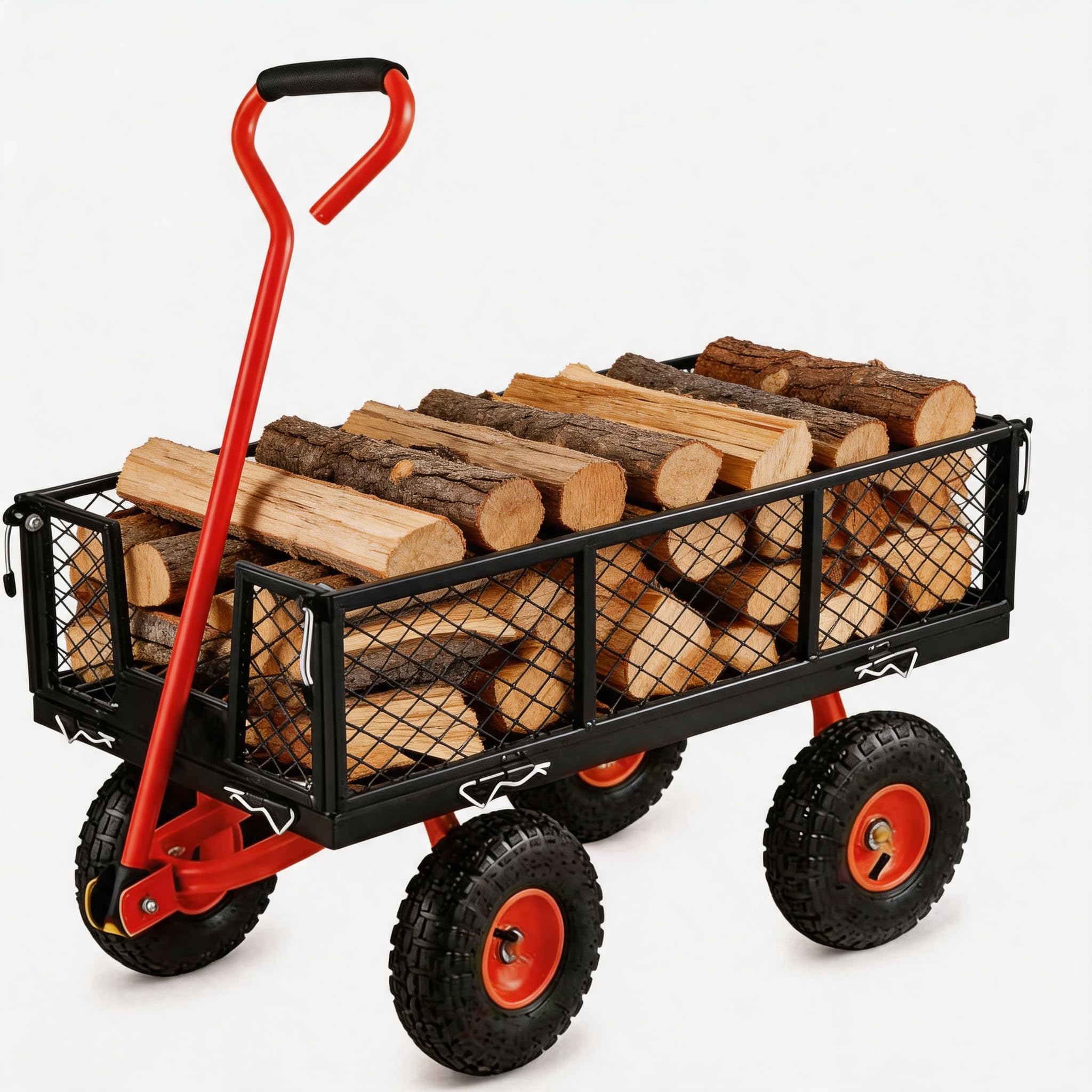 GarveeLife - 900 LBS Steel Garden Cart Wagon Red Black Frame Lockable Handle 10in Pneumatic Tires
