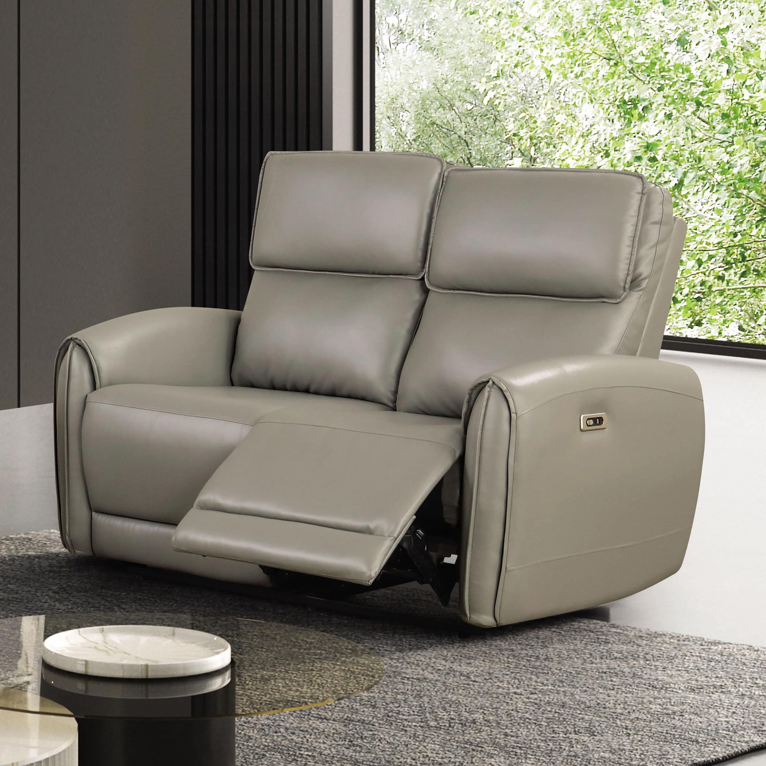 Furniture of America IDF-6012GYLV-PM Oremus 57-in Modern Gray Faux leather 2 -seater Reclining Loveseat