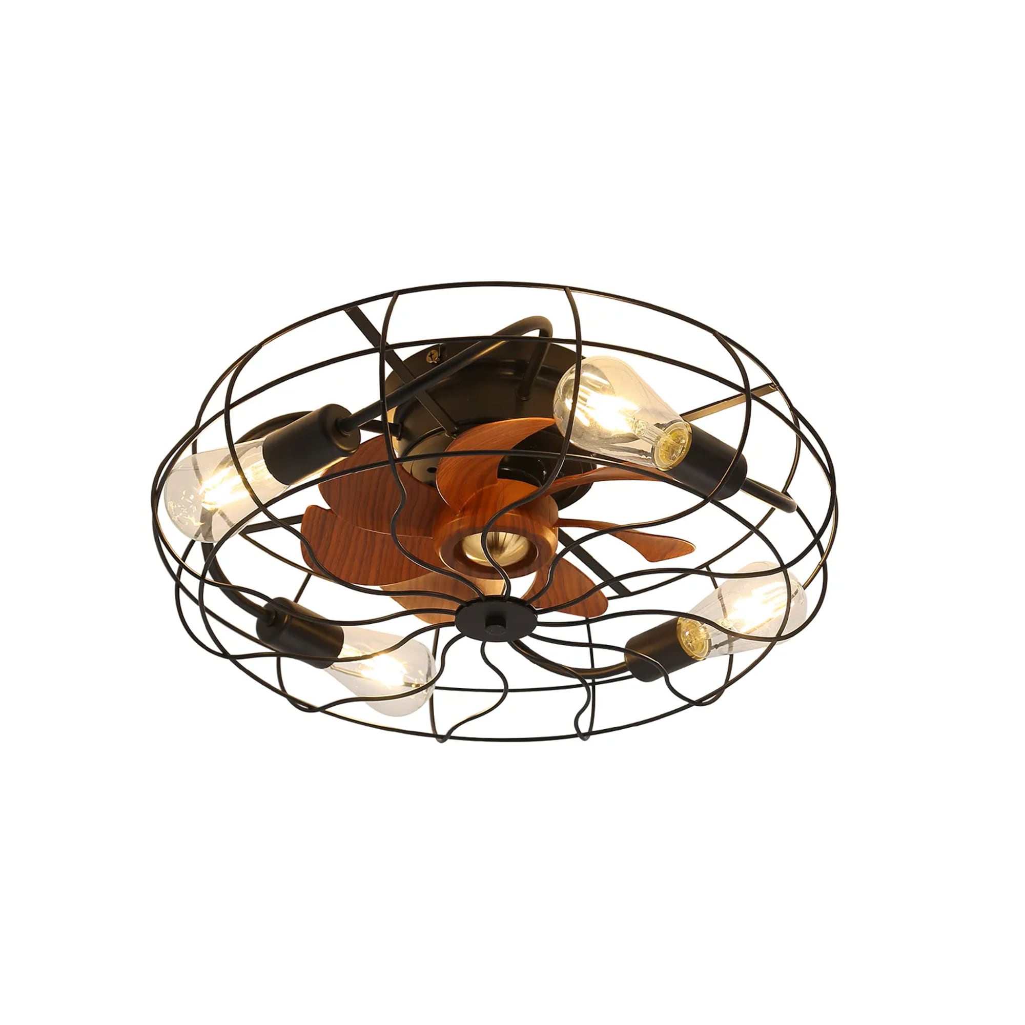 BABOOM BOM-P146308-OR 20-in Flush Mount Black with Cage Ceiling Fan With Light - Remote Included ( 7 -Blade )
