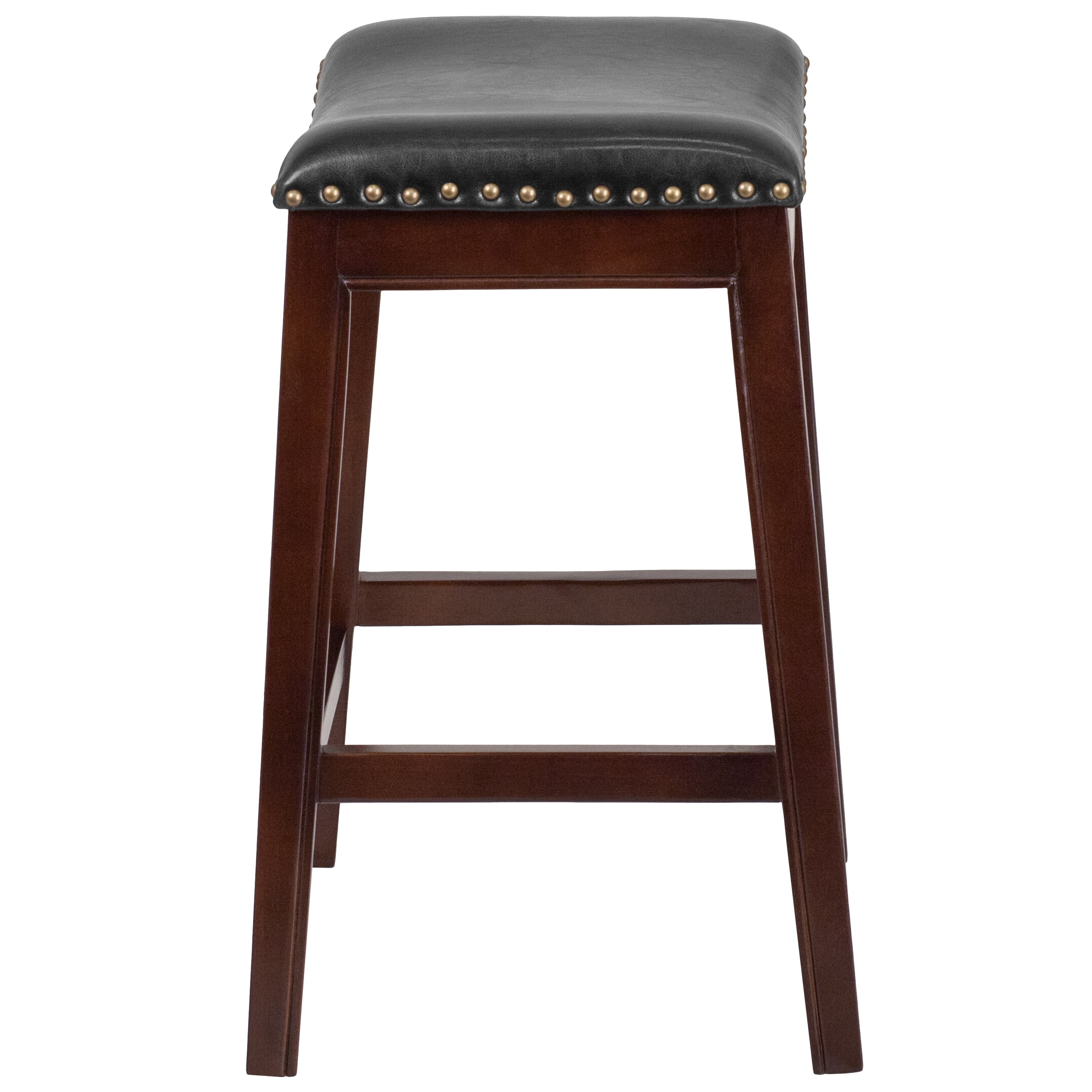 Elegant Backless Black Leather and Cappuccino Wood Counter Stool
