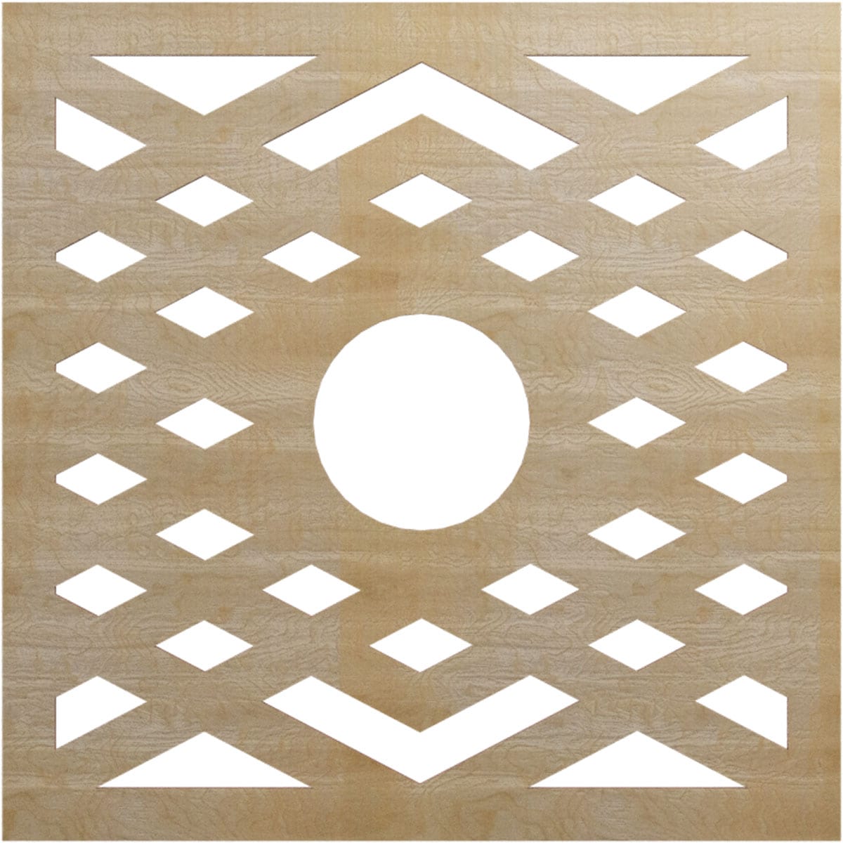 Ekena Millwork CMWP30X30X0375CHHI Chevron Fretwork Pierced 30-in W x 30-in L Architectural Hickory Wood Whole Ceiling Medallion